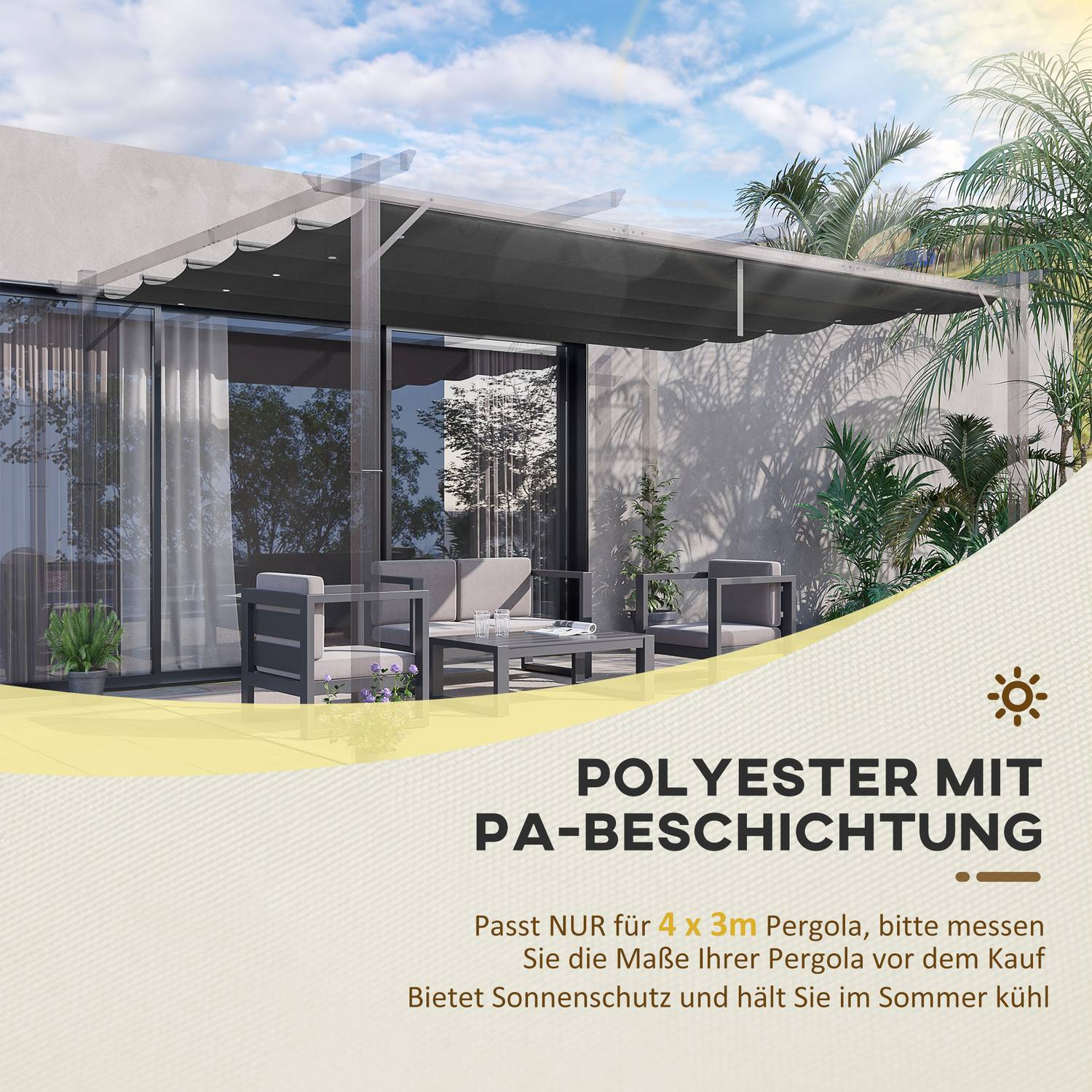 Pergola Ersättningstak 3,5x2,5m, mörkgrå, med dränering
