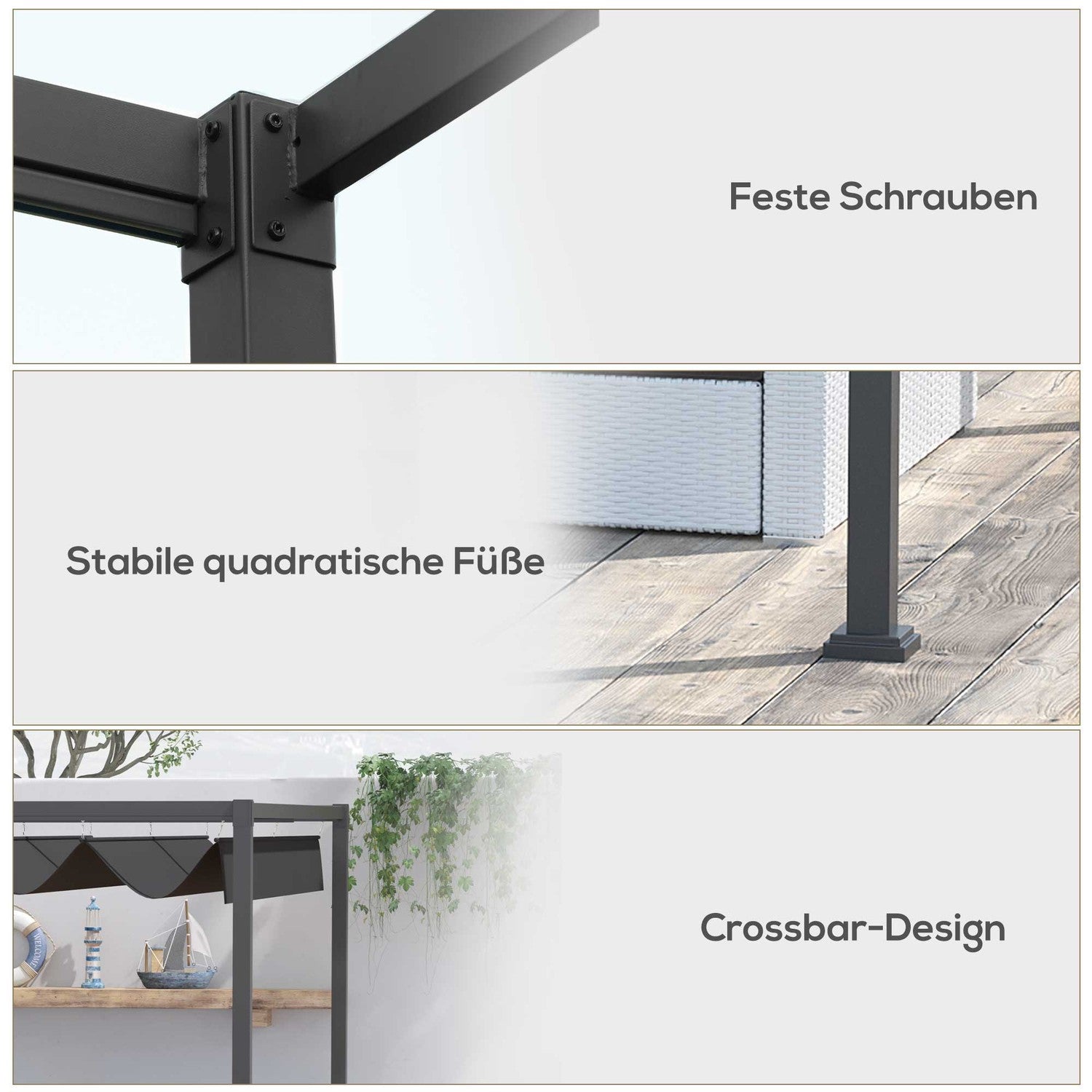 Pergola Gazebo med justerbar kapell, svart & grå polyester