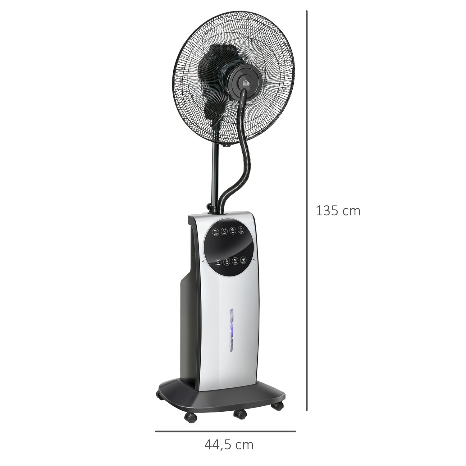Stojanový mlžící ventilátor 90W, 3 režimy proudění vzduchu, dálkové ovládání, černý