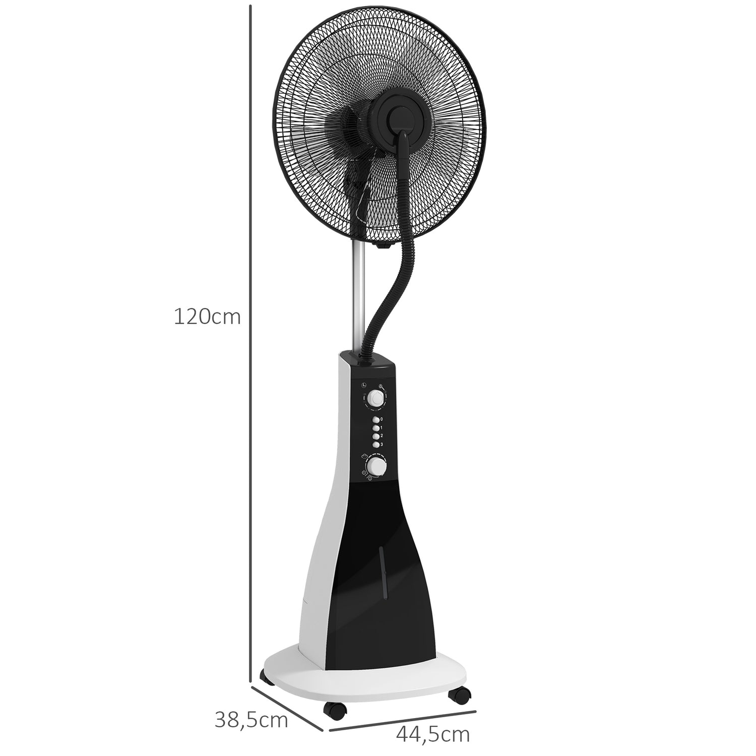 Stojanový mlhový ventilátor, 3 režimy, nádrž 3 l, časovač, černý
