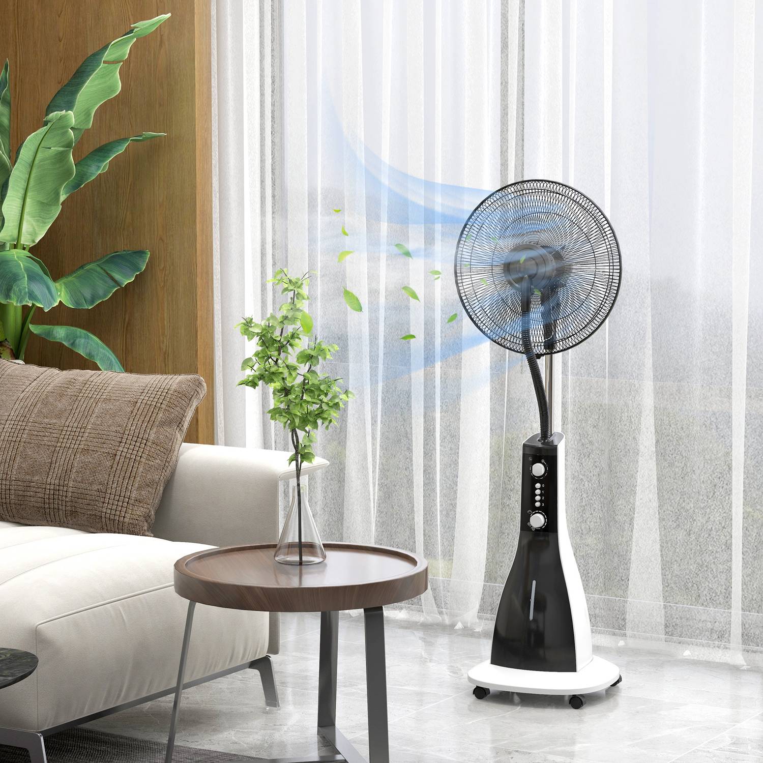 Stojanový mlhový ventilátor, 3 režimy, nádrž 3 l, časovač, černý