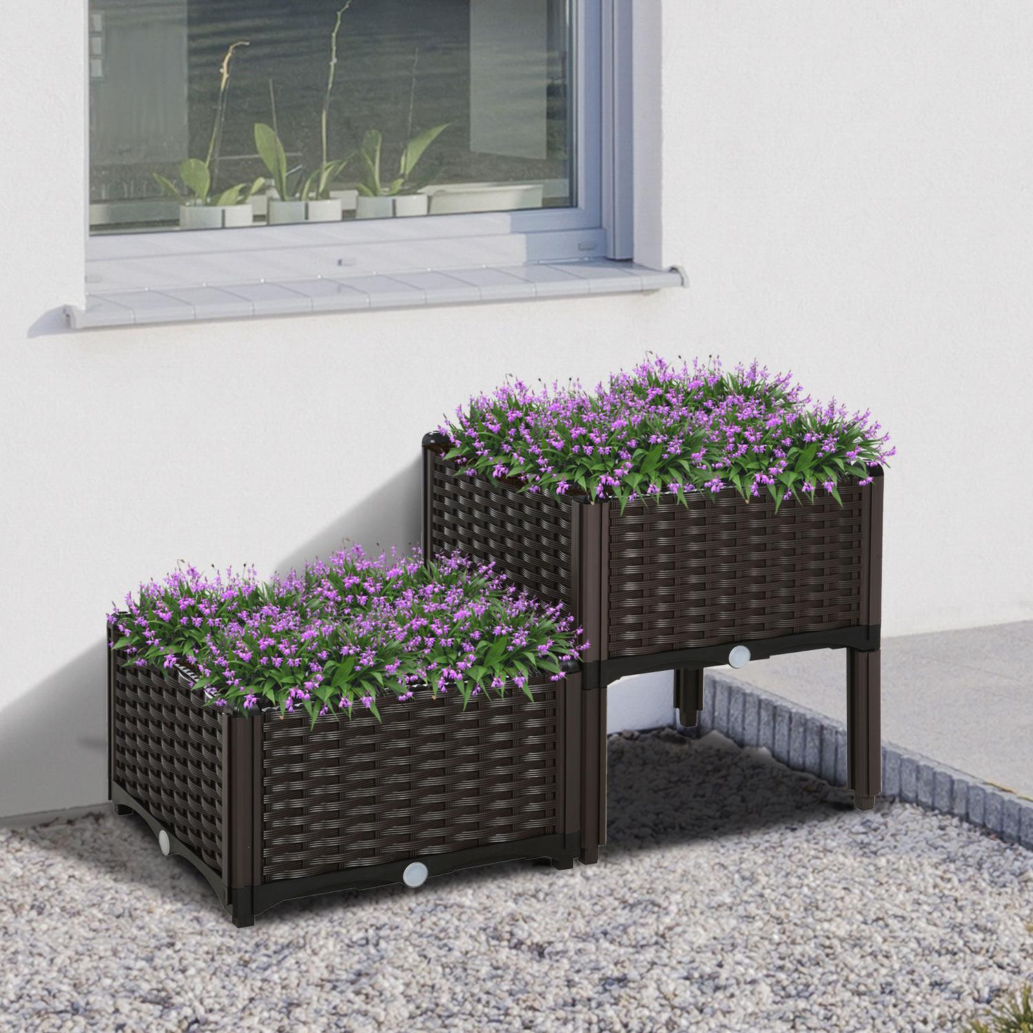 Planteringslåda med upphöjd säng, Rottinglook, med dränering, Brun, 80x44 cm
