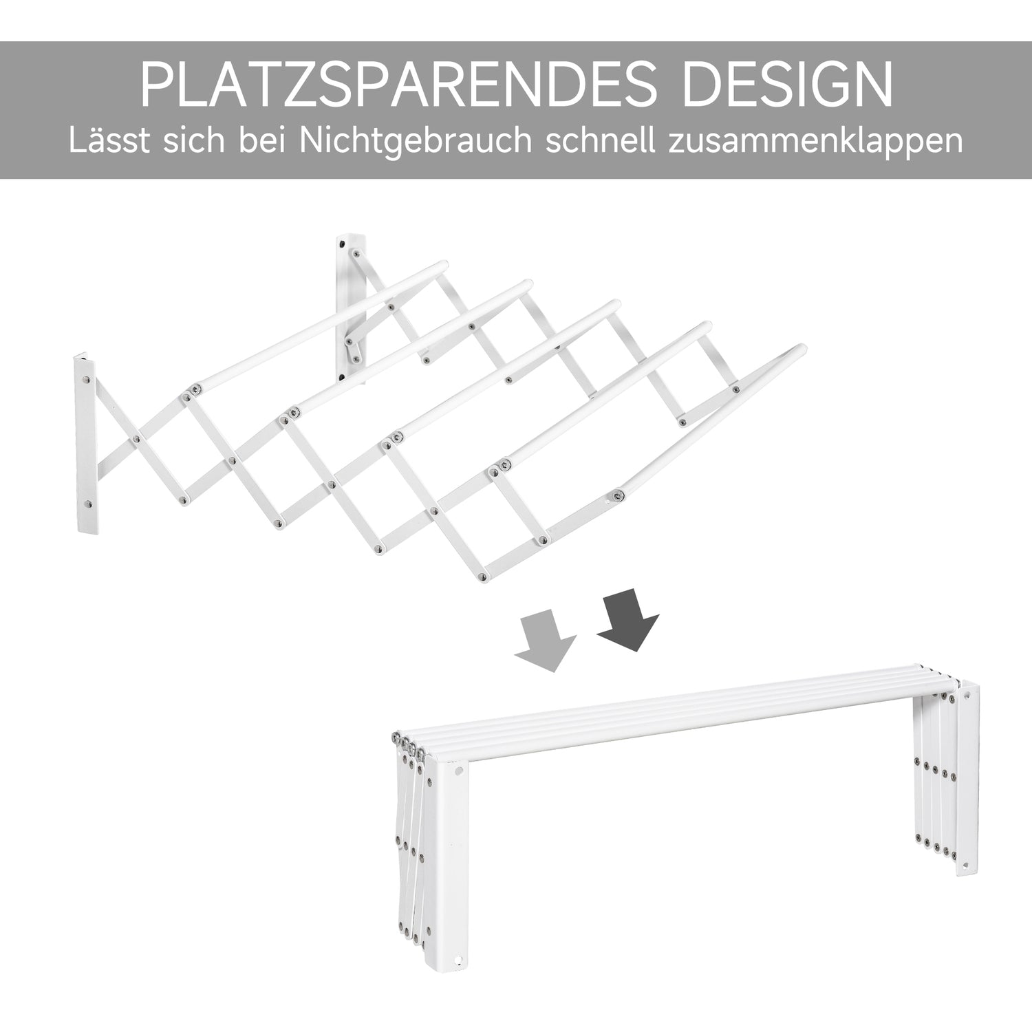 Platsbesparande väggtork, vit metall, inomhus/utomhus