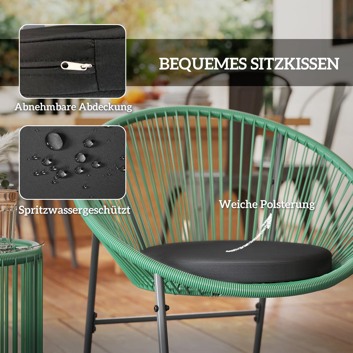 Třídílná venkovní lounge souprava z polyratanu, zelené polštáře