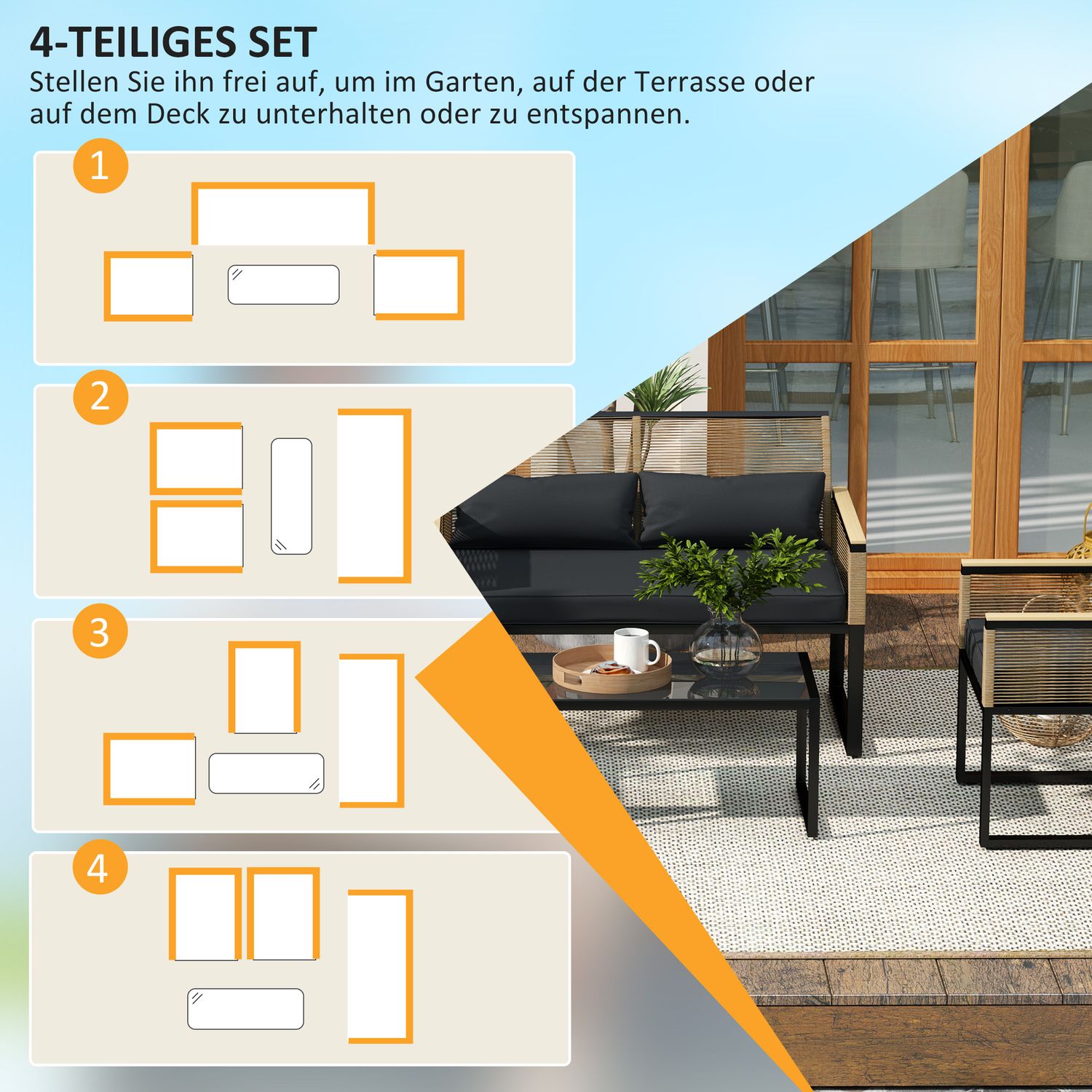 Čtyřdílná zahradní nábytková souprava z polyratanu odolná proti povětrnostním vlivům