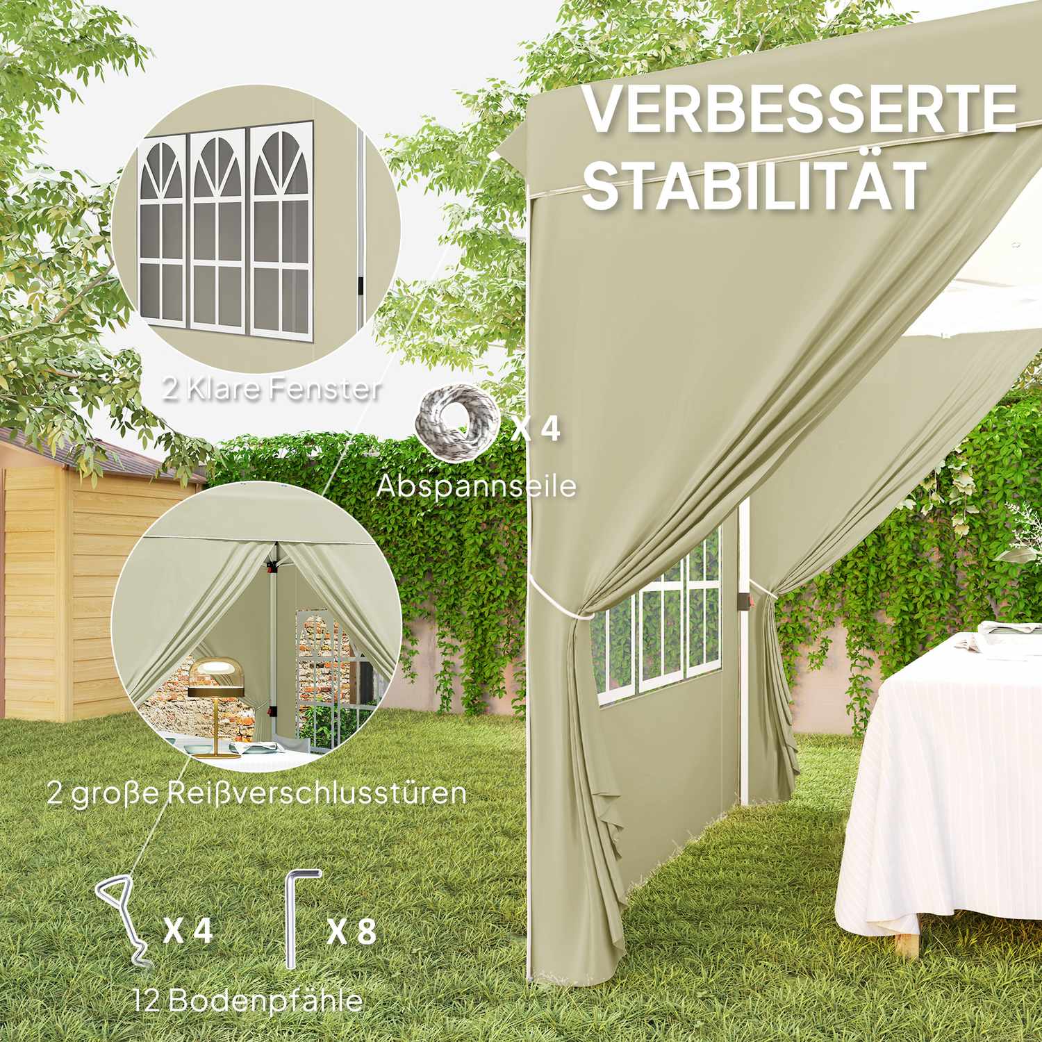 Párty stan Pop-Up 2,5x2,5m, UV 50+, vodoodpudivý, krémový