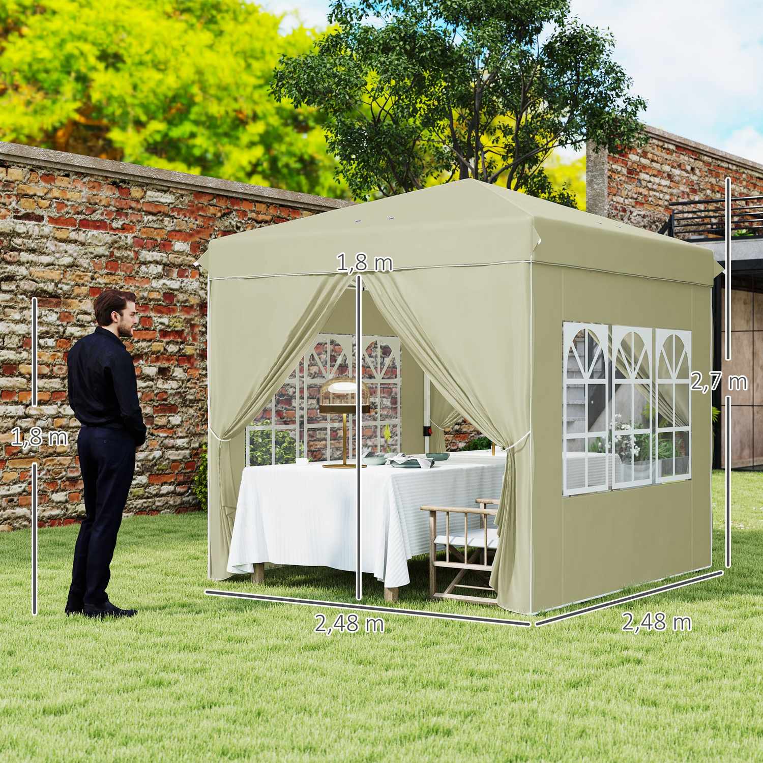 Párty stan Pop-Up 2,5x2,5m, UV 50+, vodoodpudivý, krémový