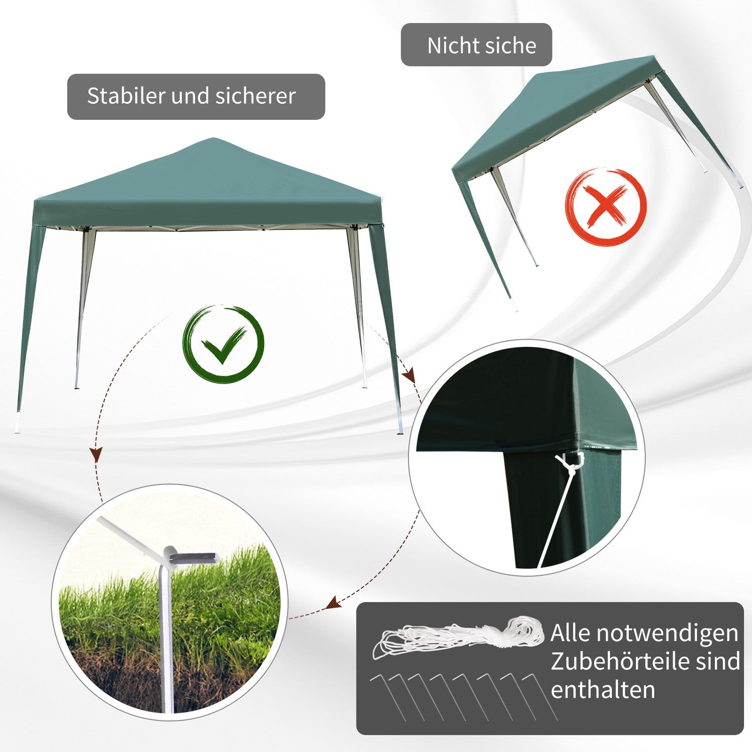 Pop-Up Gazebo 2,95x2,95M, UV-beständig hopfällbar stålram