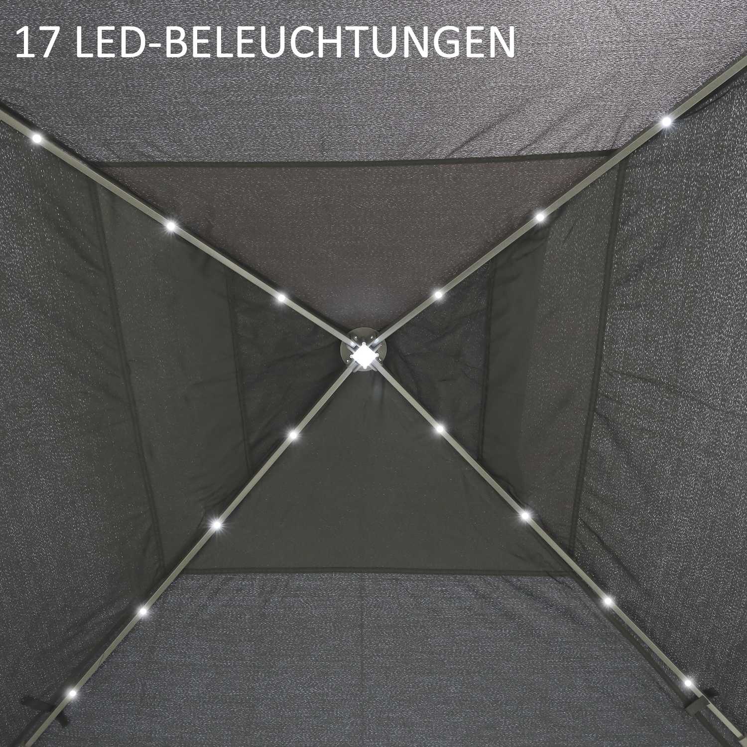 Pop-Up Gazebo 3,3x3,3M med LED, Meshväggar, Solskydd