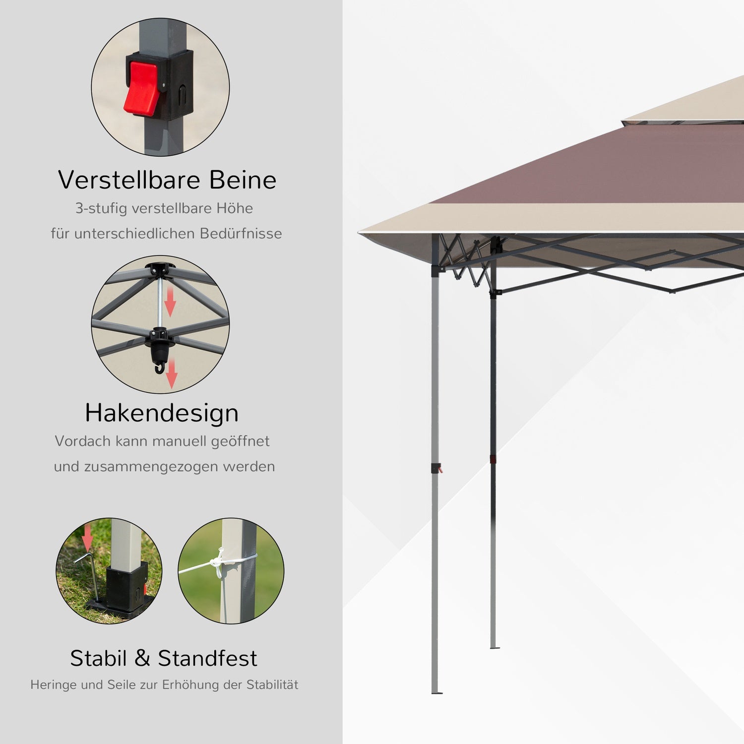 Pop-Up Gazebo-tält, 3,6x3,6m, mörkbrunt & kaki
