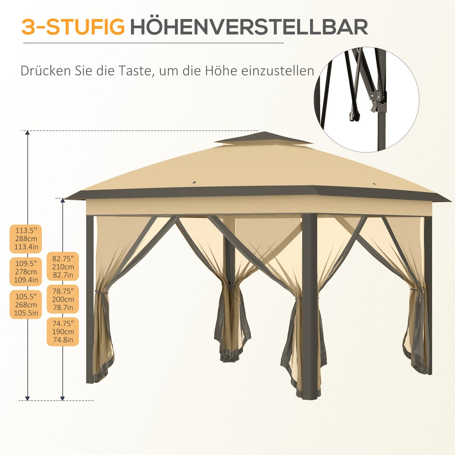 Vodoodpudivý skládací altán, 3,3x3,3m, UV ochrana
