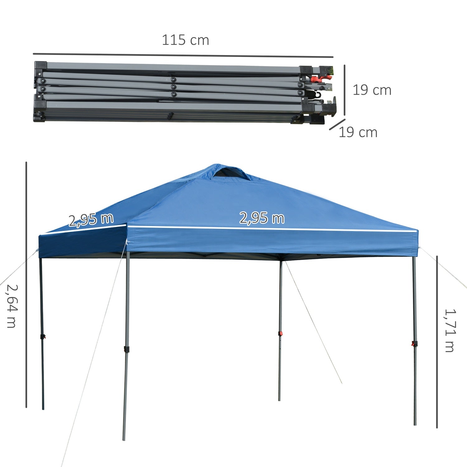 Pop-up fällbart lusthus 3x3m, Vattentät, Vintertät, Blå