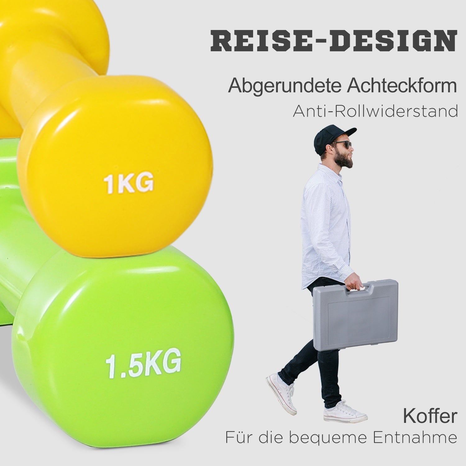 Portabelt hantelset med fodral, 4 par, 1-2 kg