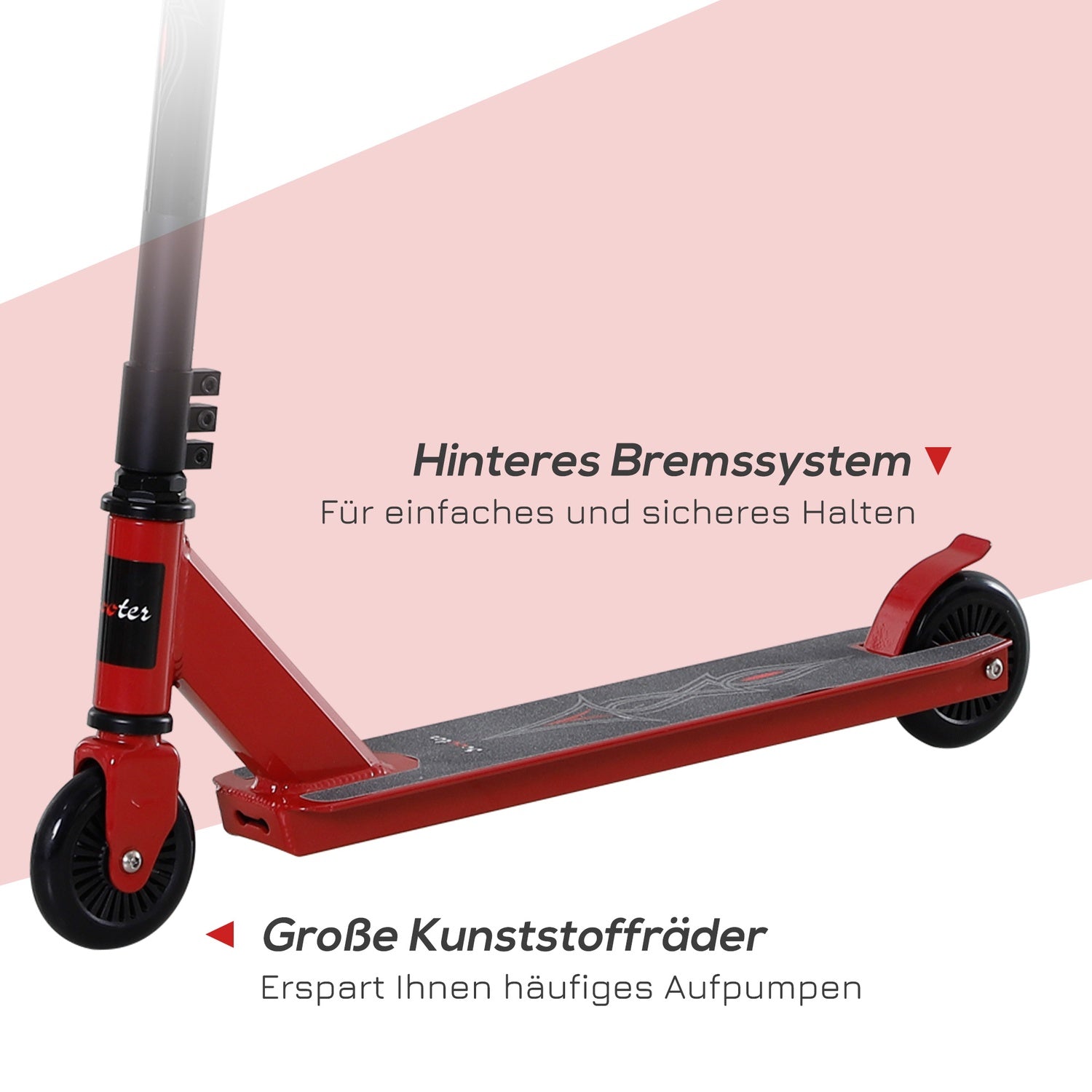 Pro Freestyle Stunt Scooter, Aluminium, 100 mm hjul, Röd