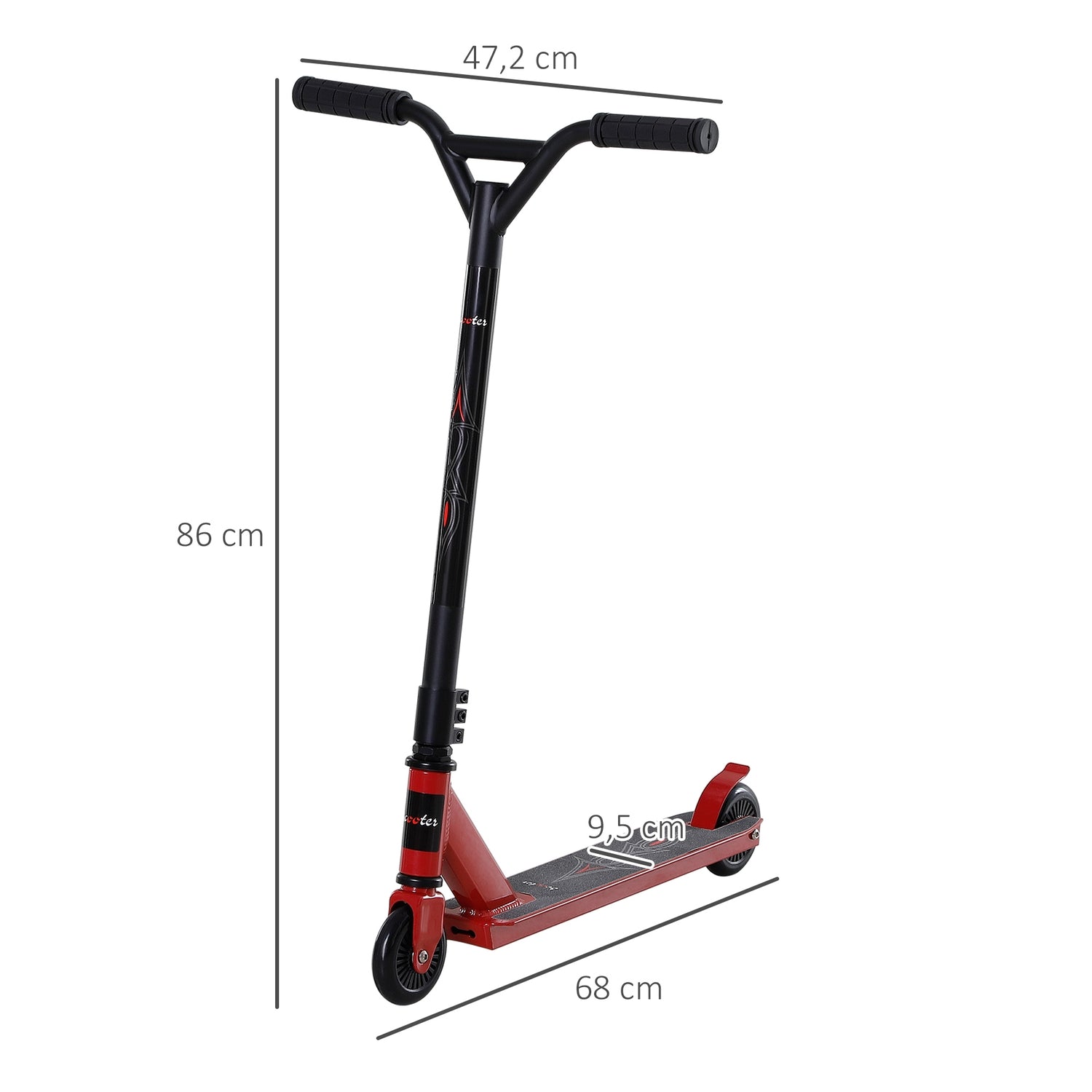 Pro Freestyle Stunt Scooter, Aluminium, 100 mm hjul, Röd