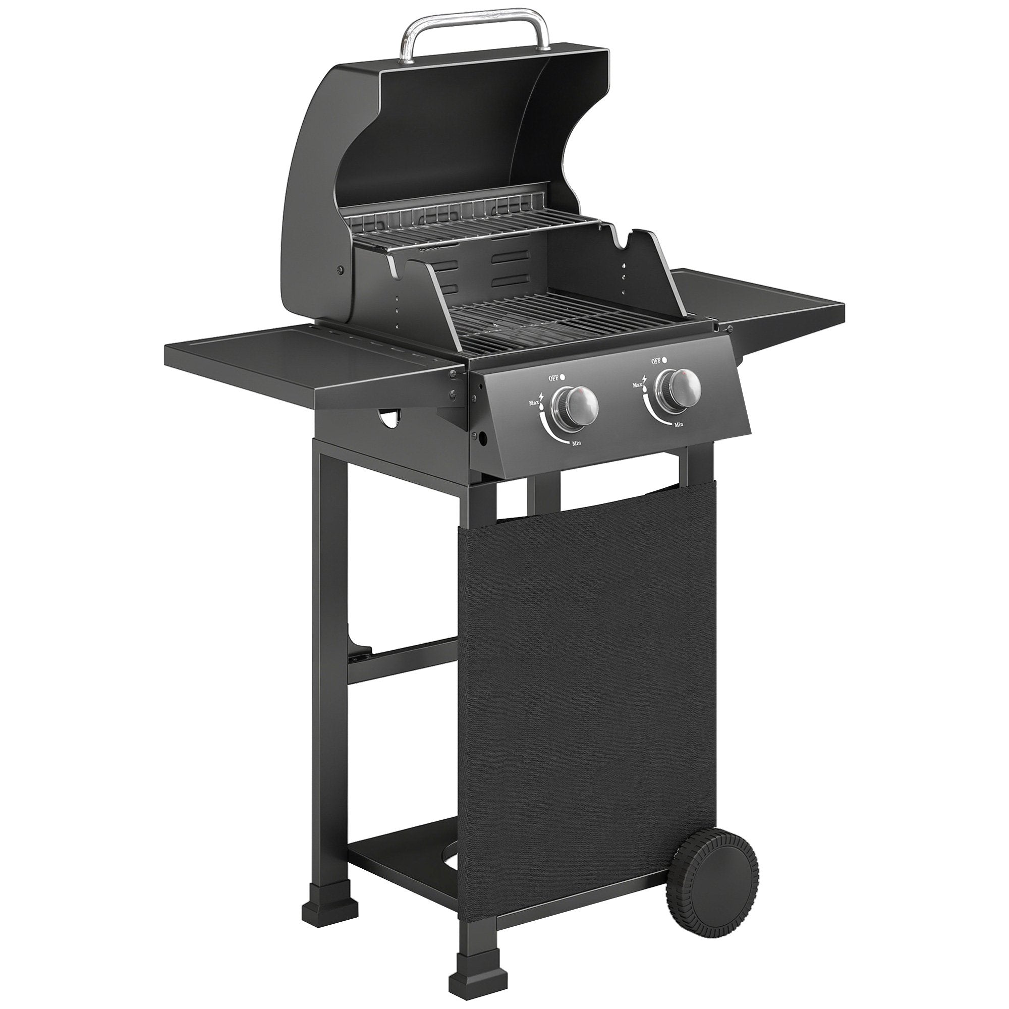Propangasgrill med 2 brännare, fällbara hyllor, svart