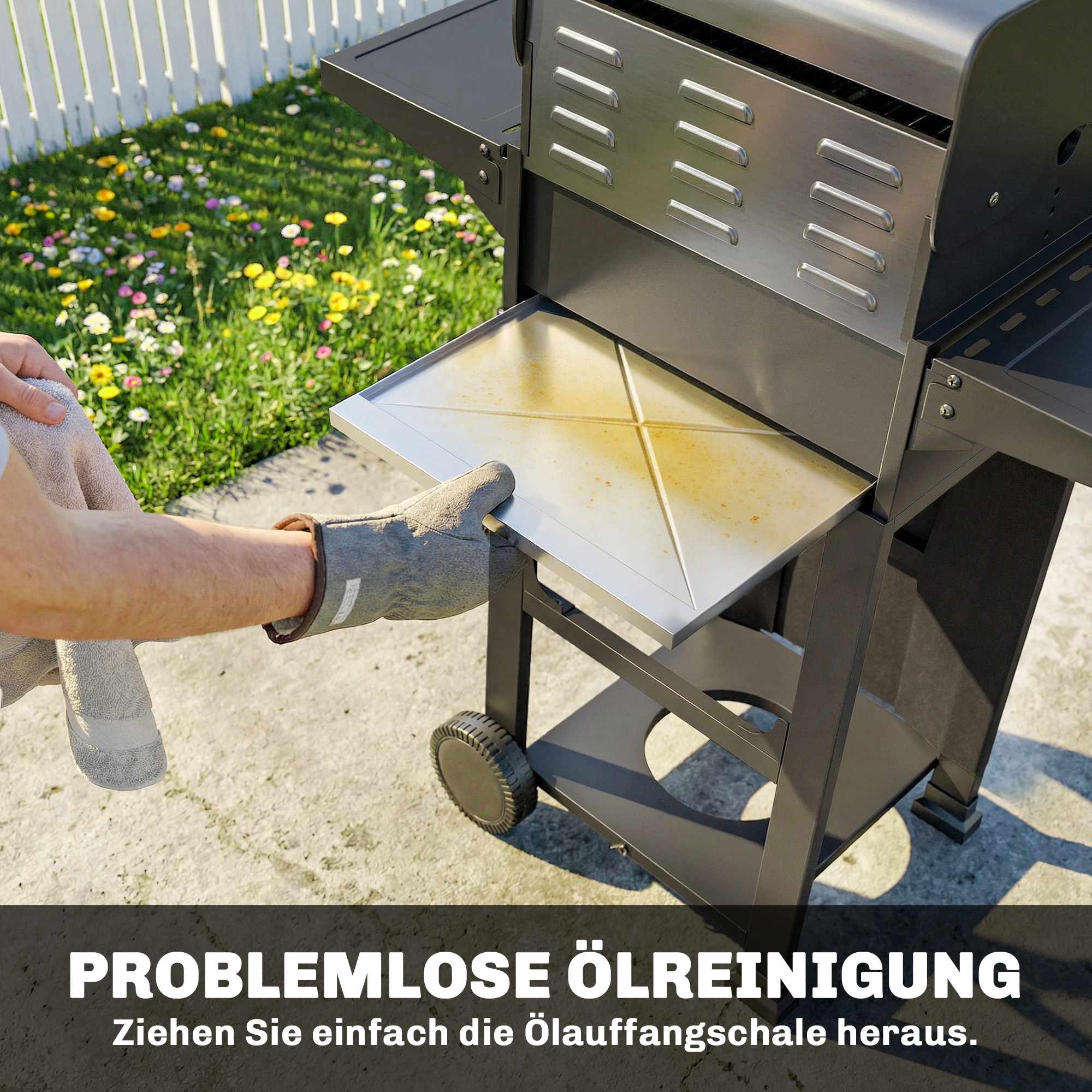 Propangasgrill med 2 brännare, fällbara hyllor, svart