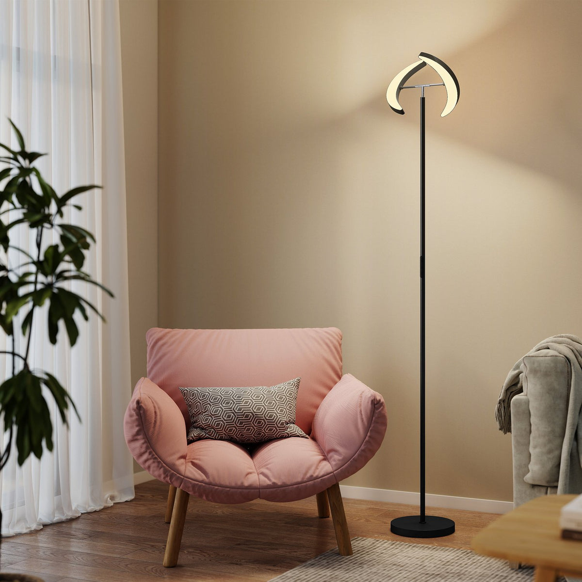 RGB stojací lampa, stmívatelná, otočné hlavy lampy, černá