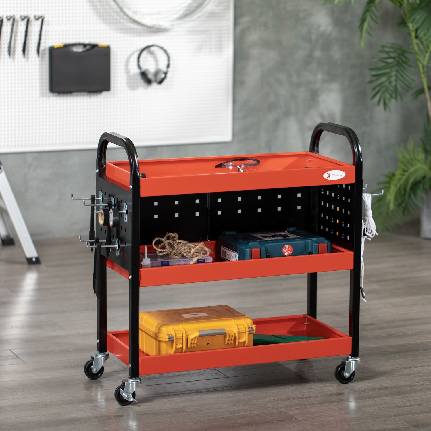Röd garagehylla – 100 kg lastkapacitet