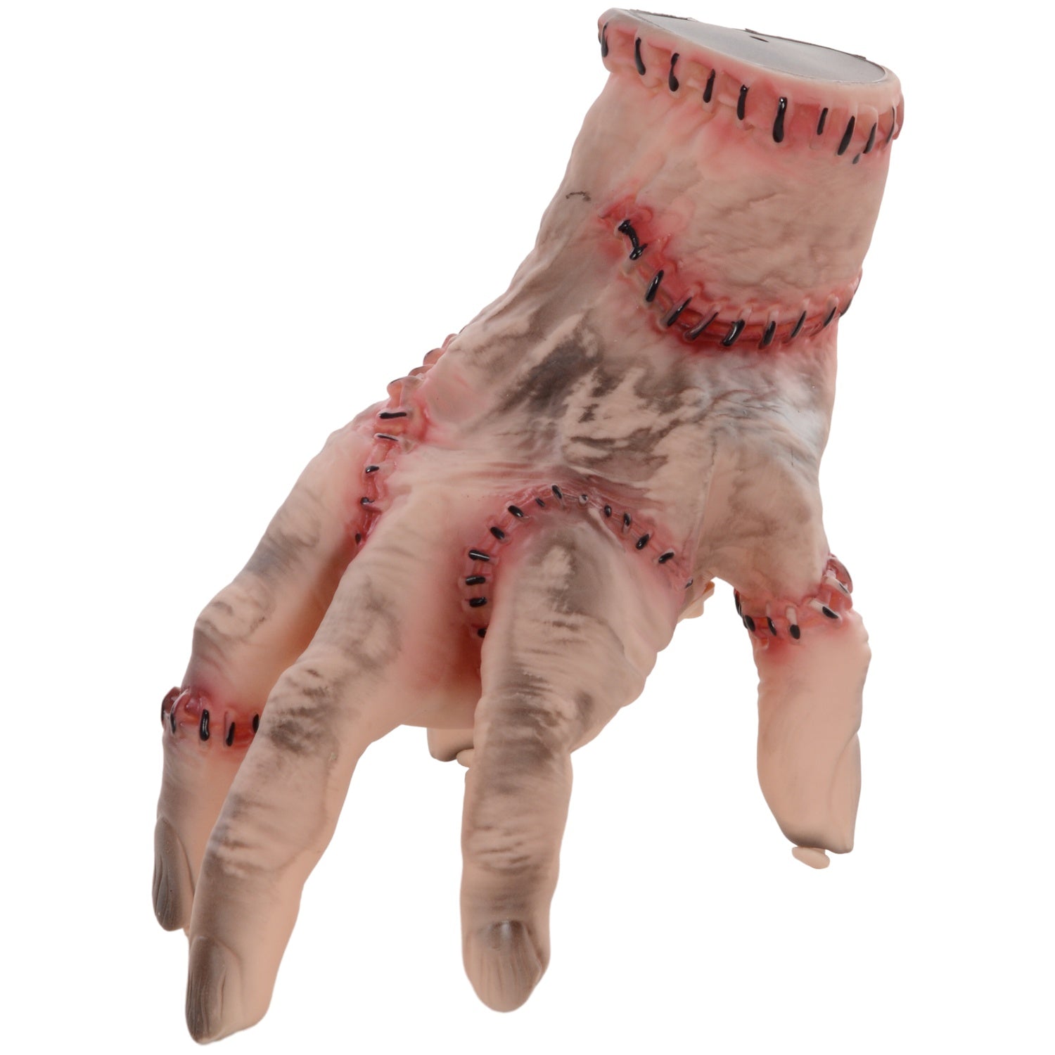 Realistická halloweenská rekvizita ruky Scar, 21 cm, s pohyblivými funkcemi a zvukem