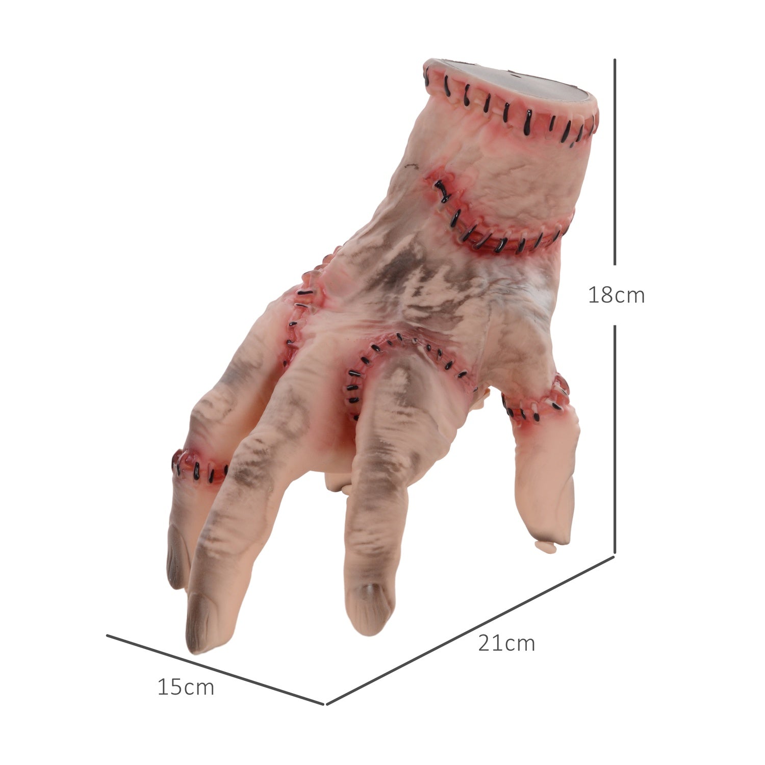 Realistická halloweenská rekvizita ruky Scar, 21 cm, s pohyblivými funkcemi a zvukem