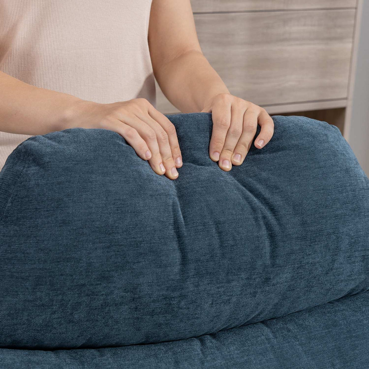 Relaxační křeslo s podnožkou, žinylkový potah, modré, otočné o 360 stupňů