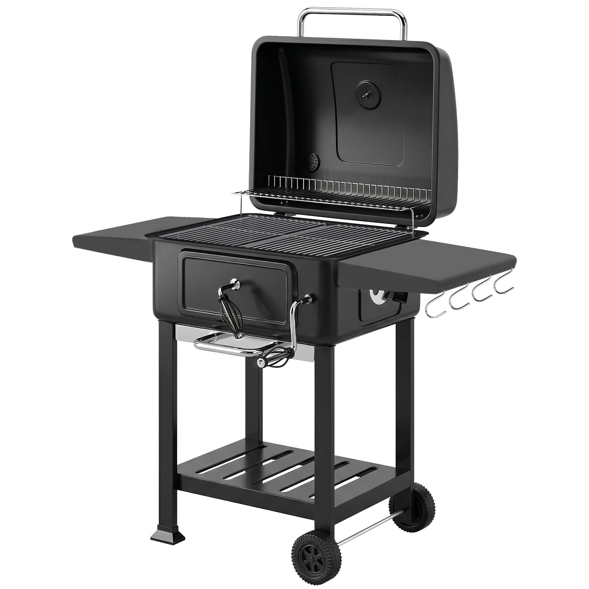 Rökgrill med kolgrill och justerbar kolpanna och termometer