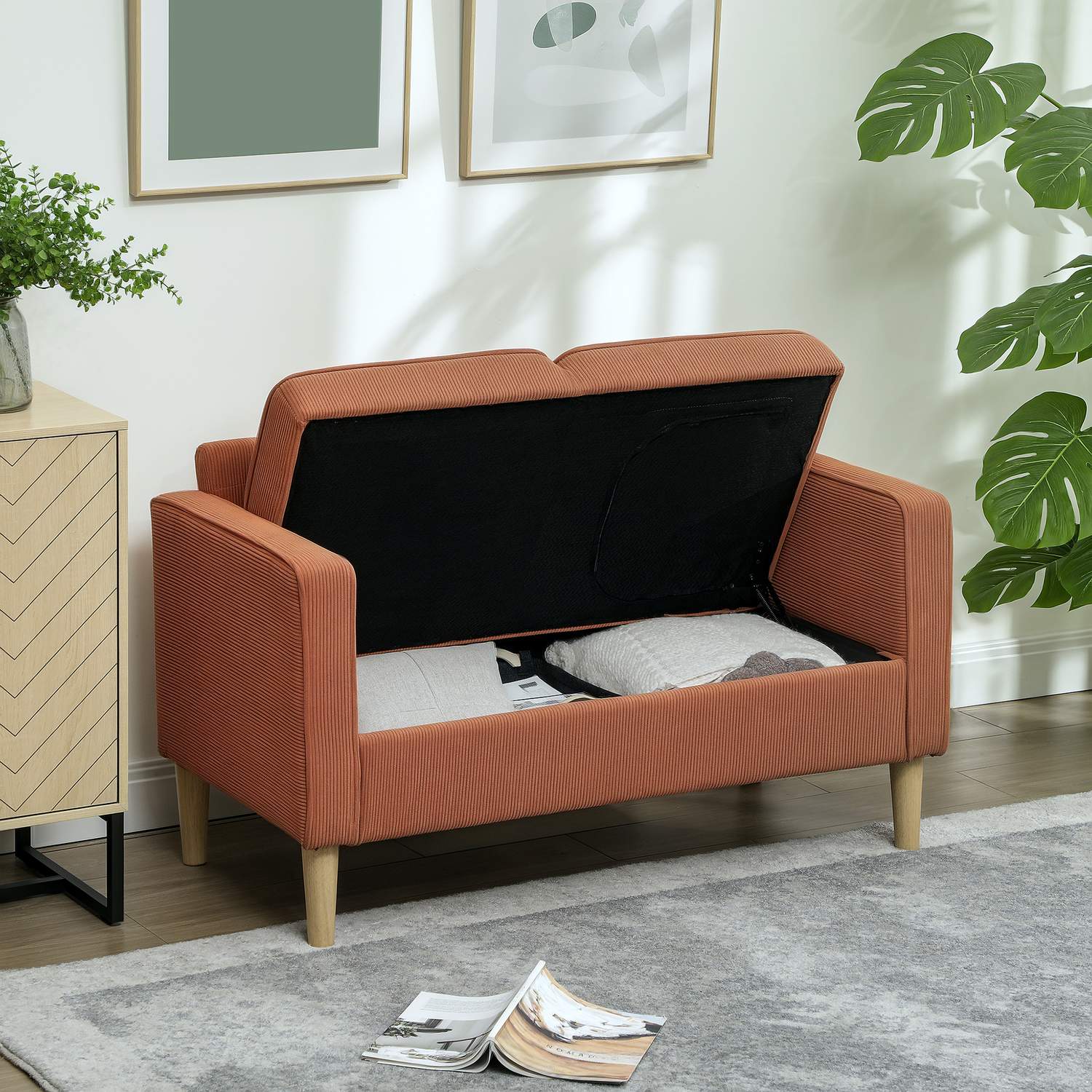 Rosa 2-sits soffa med förvaring, modern klädd design