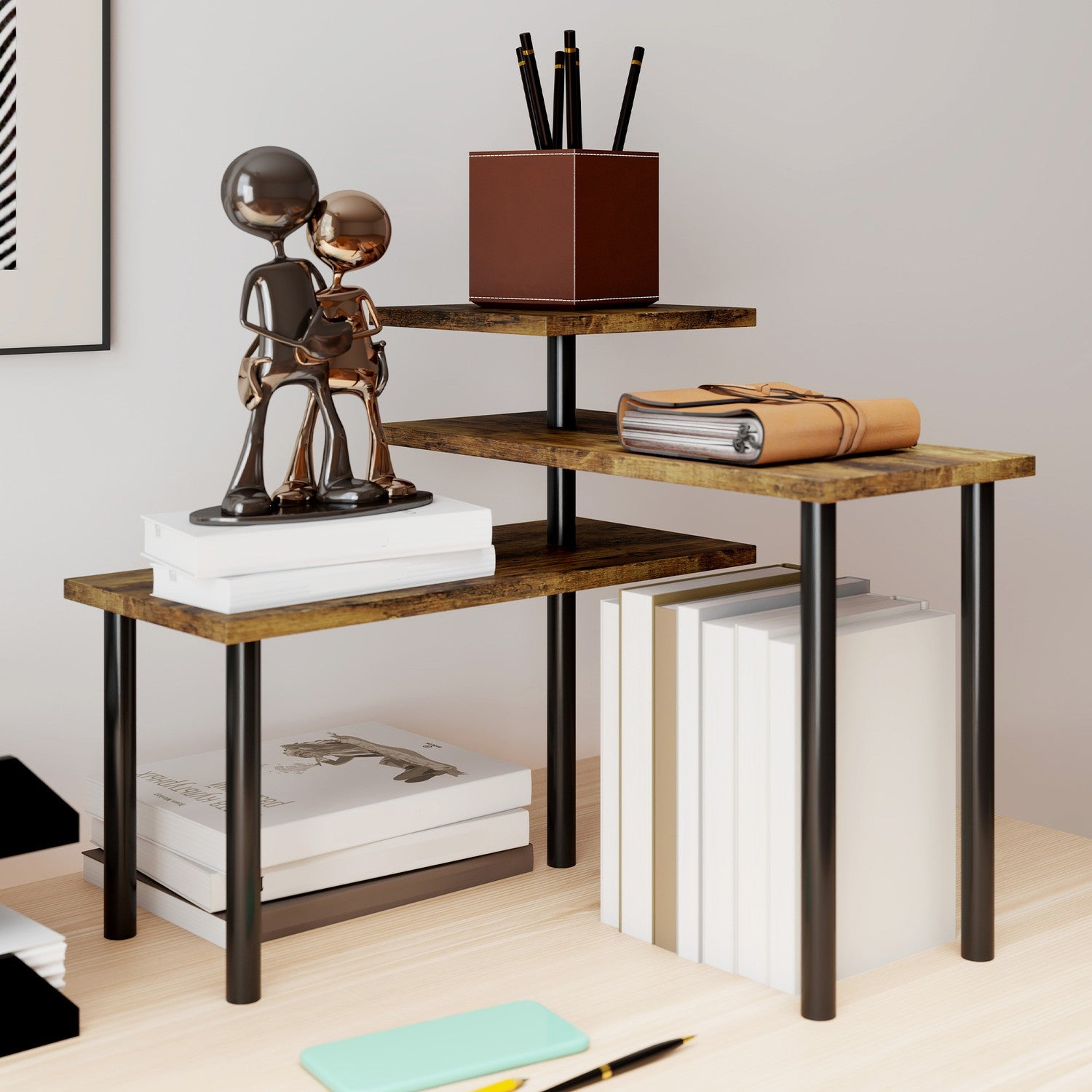 Roterande 3-vånings kökshylla, metall, 40 x 18 x 36,5 cm