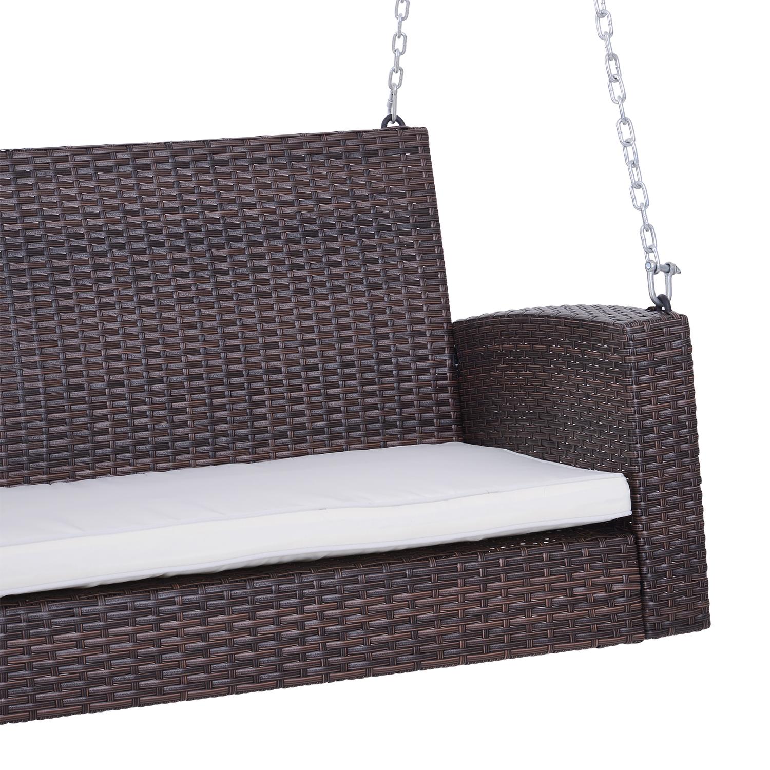 Rotting 2-sits trädgårdsgunga med dyna – brun, 127x57,5x60 cm