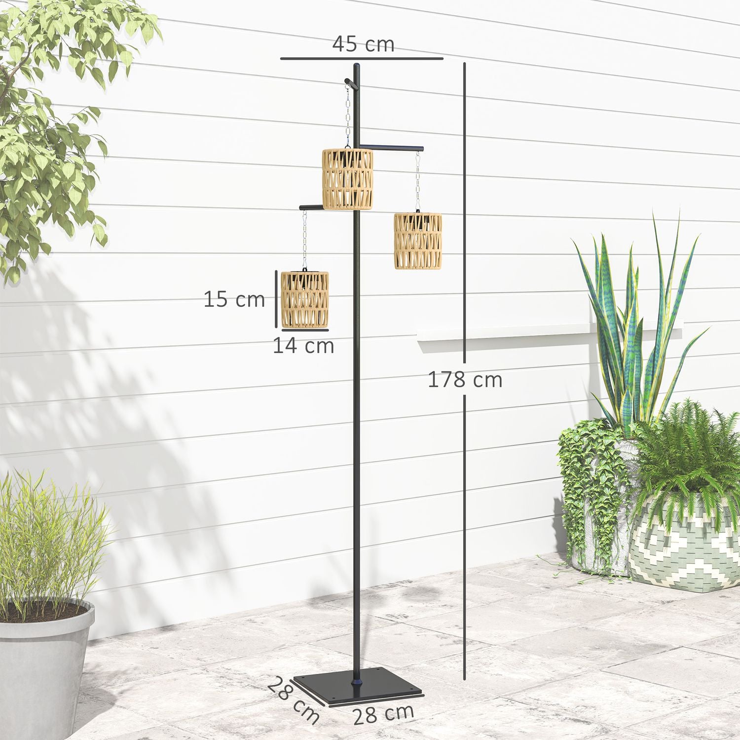 Ratanová solární stojací lampa se světelným senzorem, voděodolná IP44