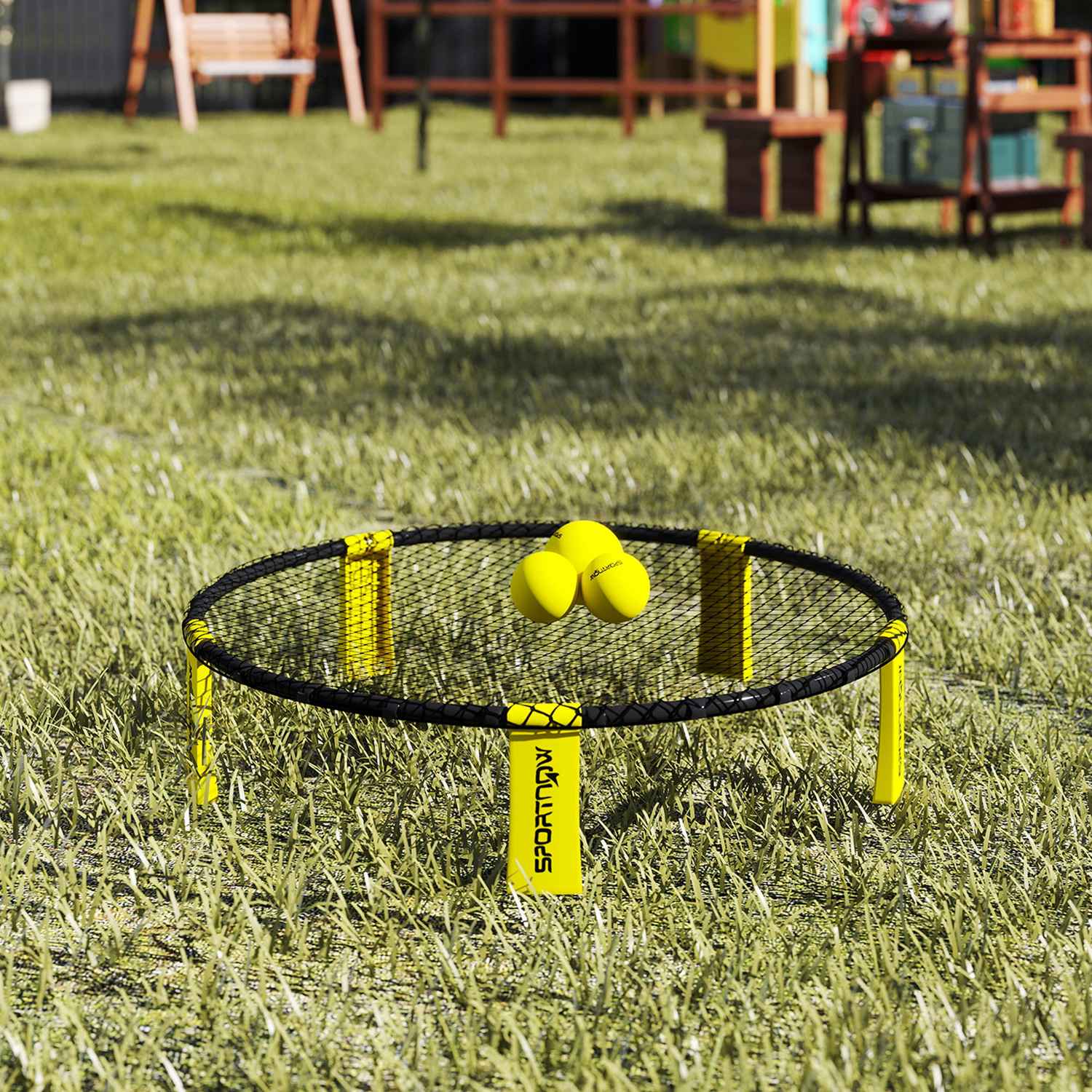 Roundnet Set Spelset med leknät 3 bollar bärväska boll pump spikeball set Ø92 x 20 cm gul