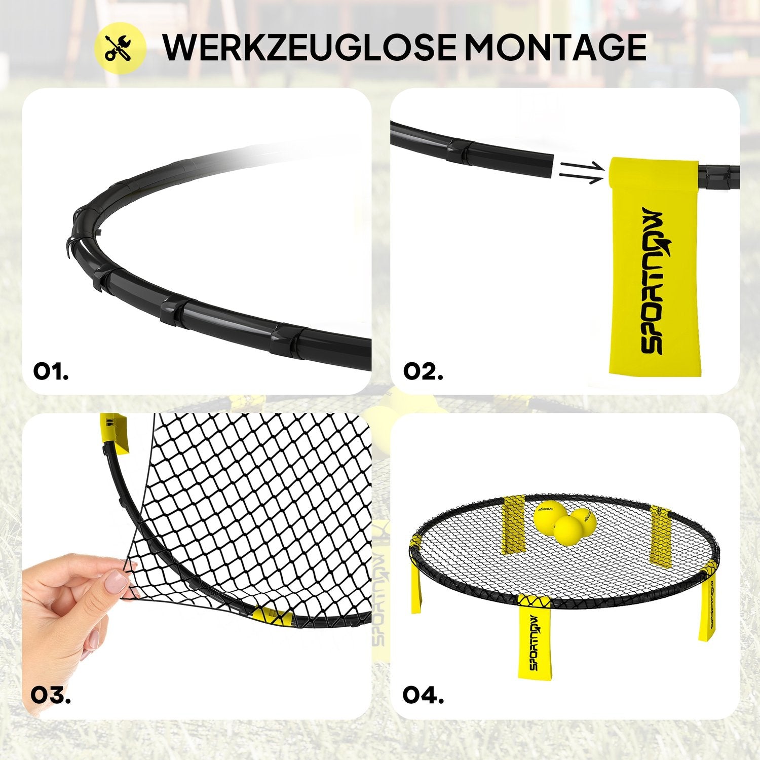 Roundnet Set Spelset med leknät 3 bollar bärväska boll pump spikeball set Ø92 x 20 cm gul