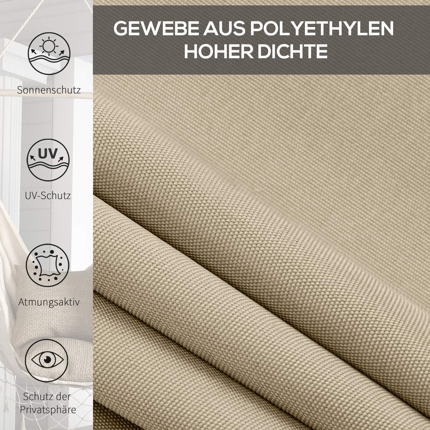 Rullgardin för utomhusbruk, Blackout Privacy Screen, 120x185 cm, Beige