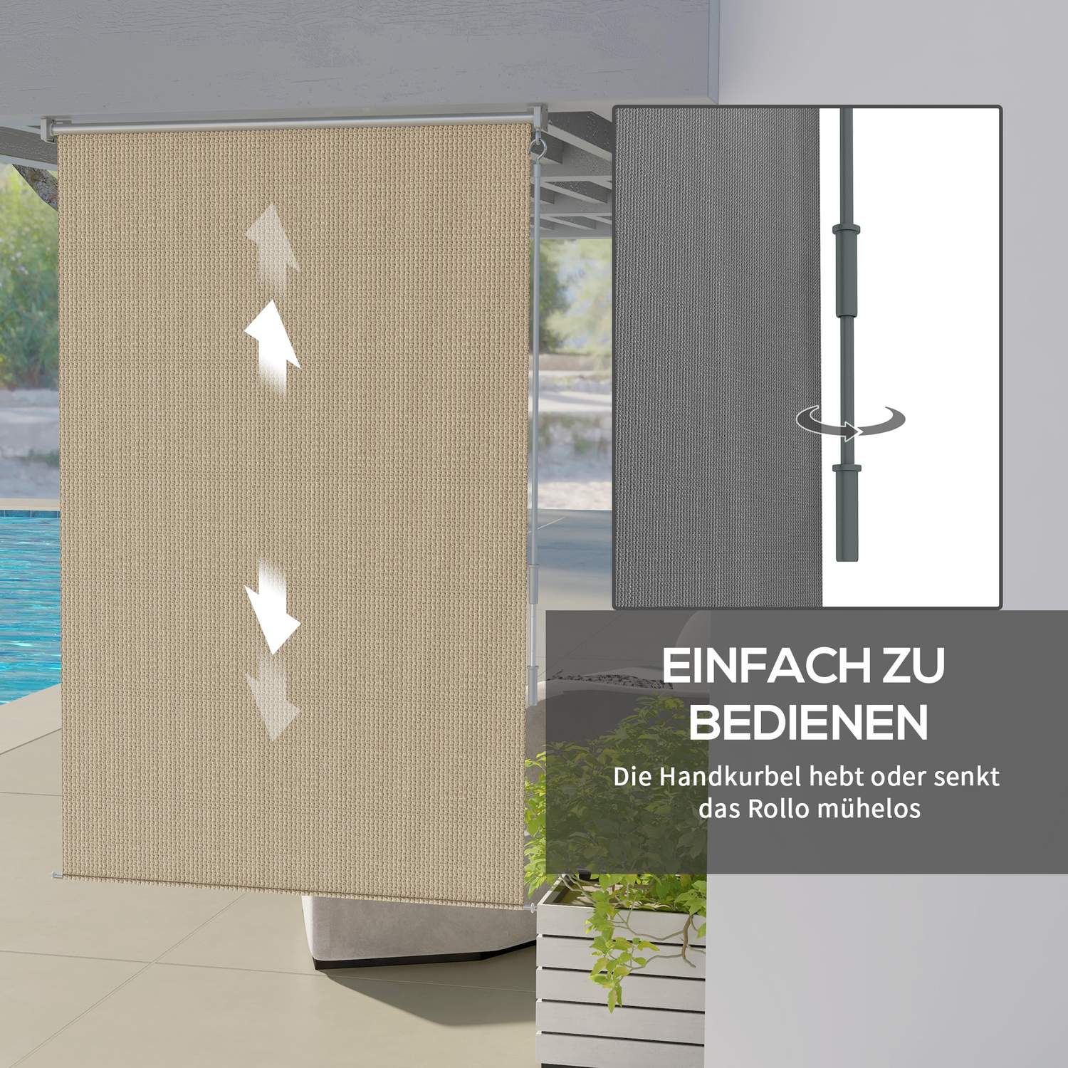 Rullgardin för utomhusbruk, Blackout Privacy Screen, 120x185 cm, Beige