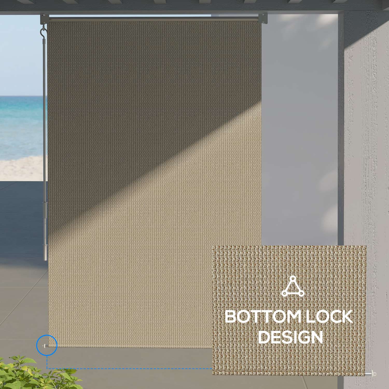 Rullgardin för utomhusbruk, Blackout Privacy Screen, 120x185 cm, Beige