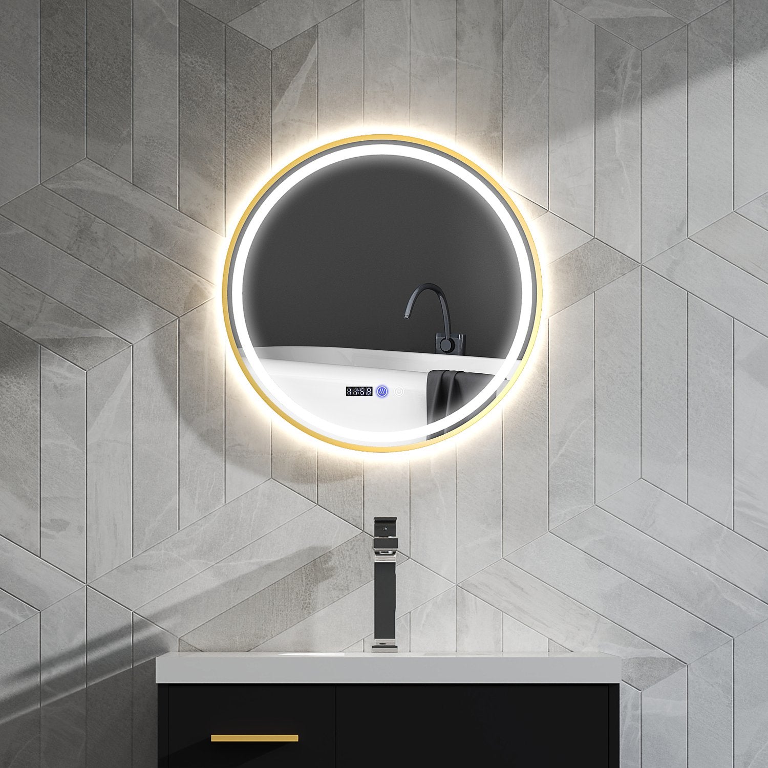 Kulaté LED koupelnové zrcadlo, nezamlžující se, 60cm, dotykový časovač