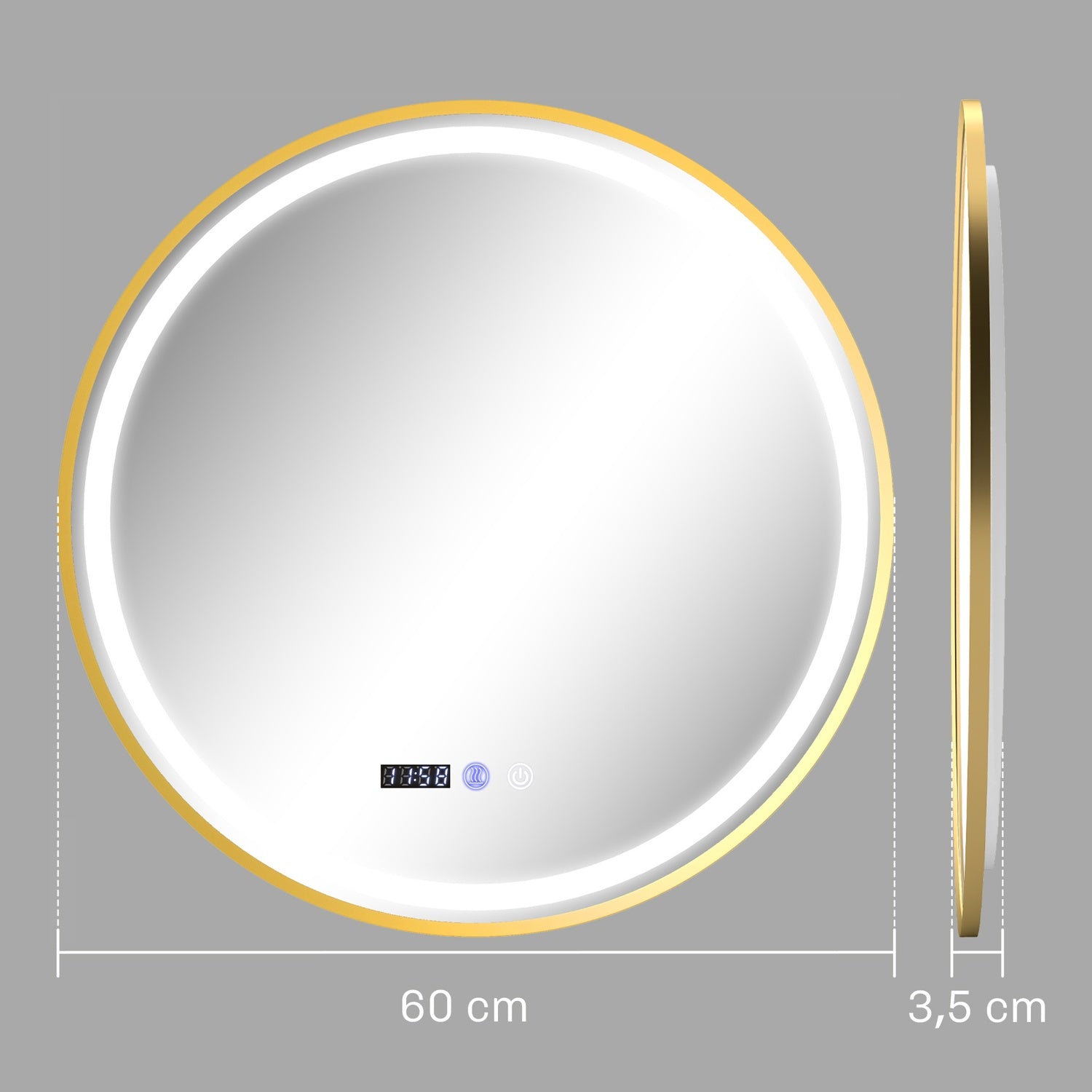Kulaté LED koupelnové zrcadlo, nezamlžující se, 60cm, dotykový časovač