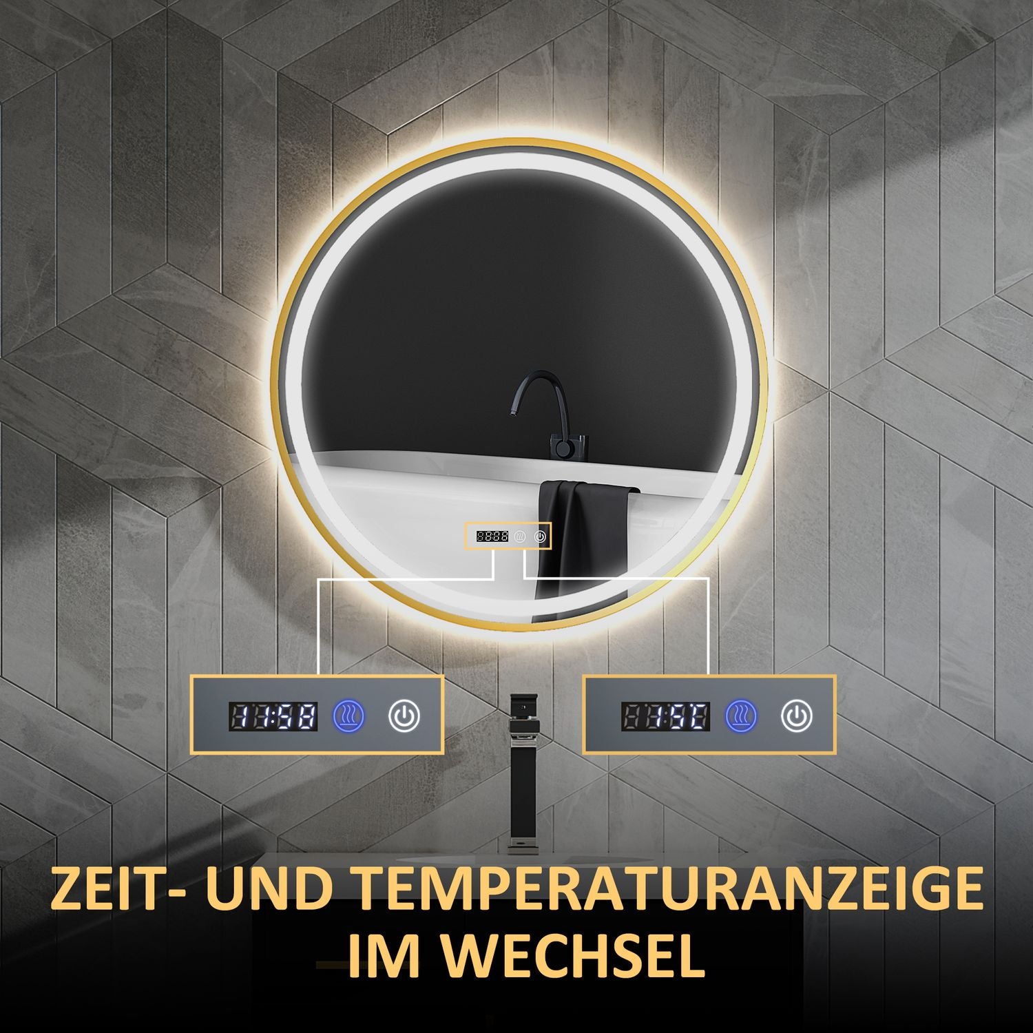 Kulaté LED koupelnové zrcadlo, nezamlžující se, 60cm, dotykový časovač