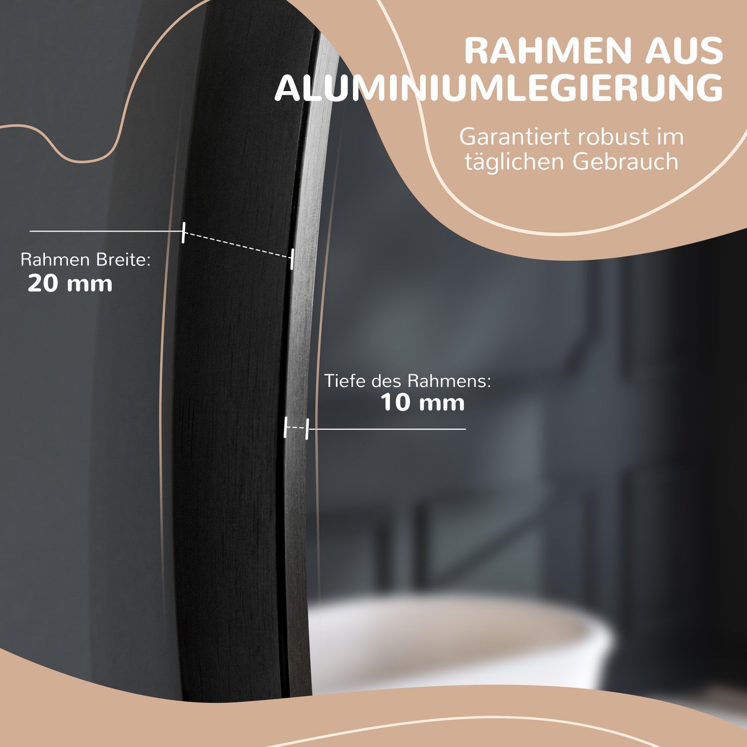Kulaté černé koupelnové zrcadlo – Ø50 cm, hliníkový rám
