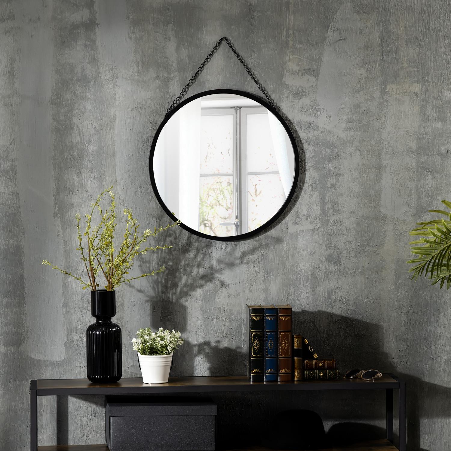 Rund väggspegel, sminkspegel, 50 Cm, svart metallram