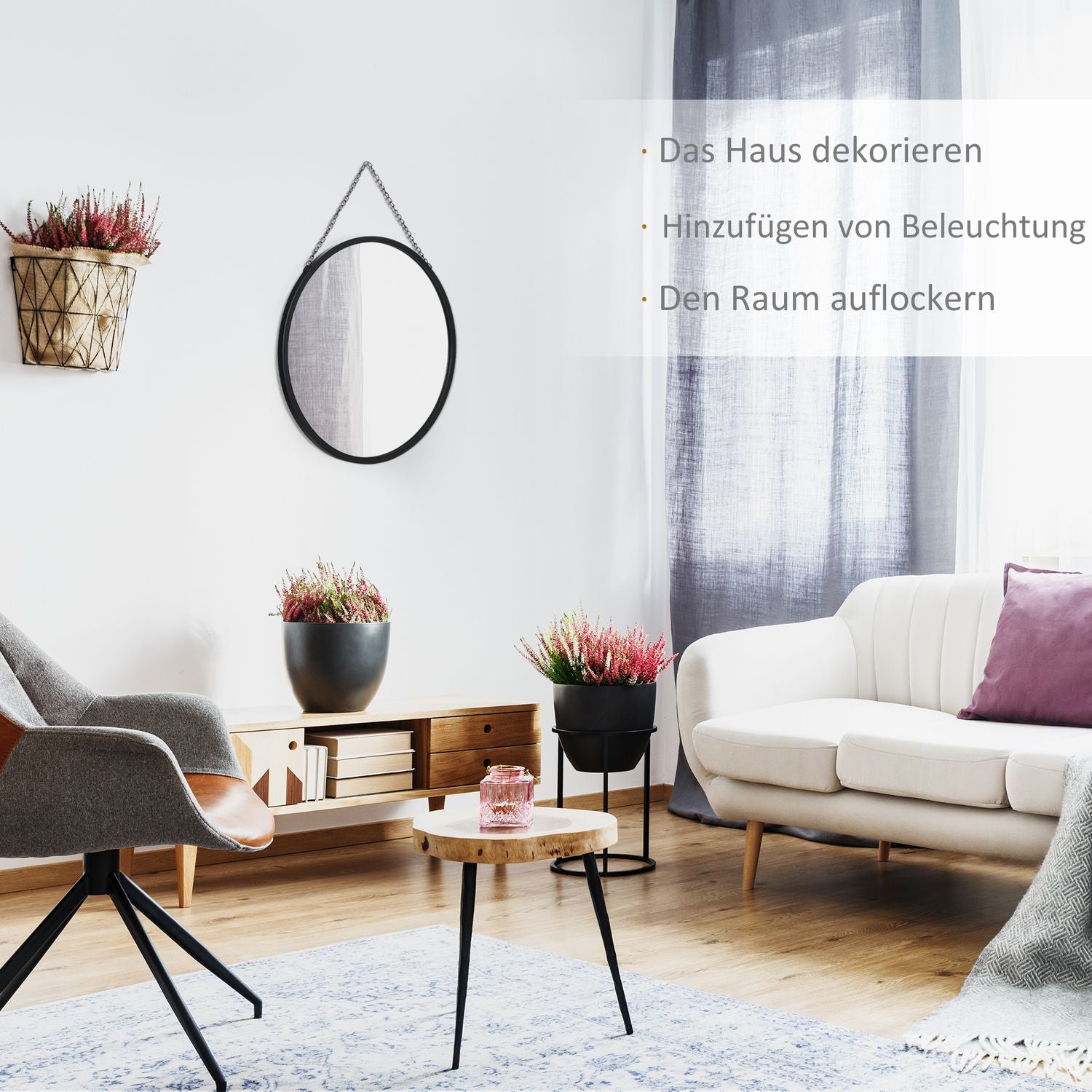 Rund väggspegel, sminkspegel, 50 Cm, svart metallram