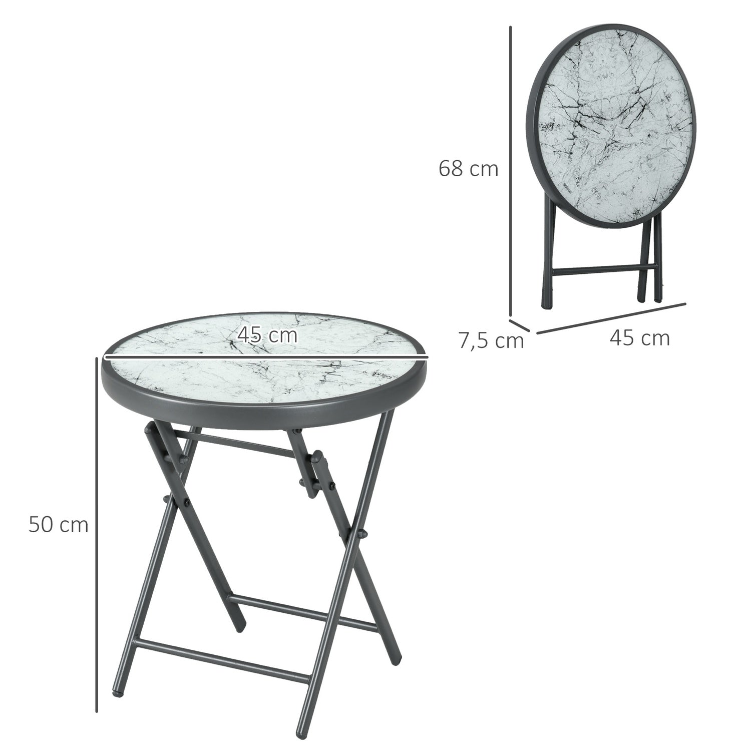 Runt hopfällbart glasbord – Marble Look, mångsidig användning, 45x50 cm