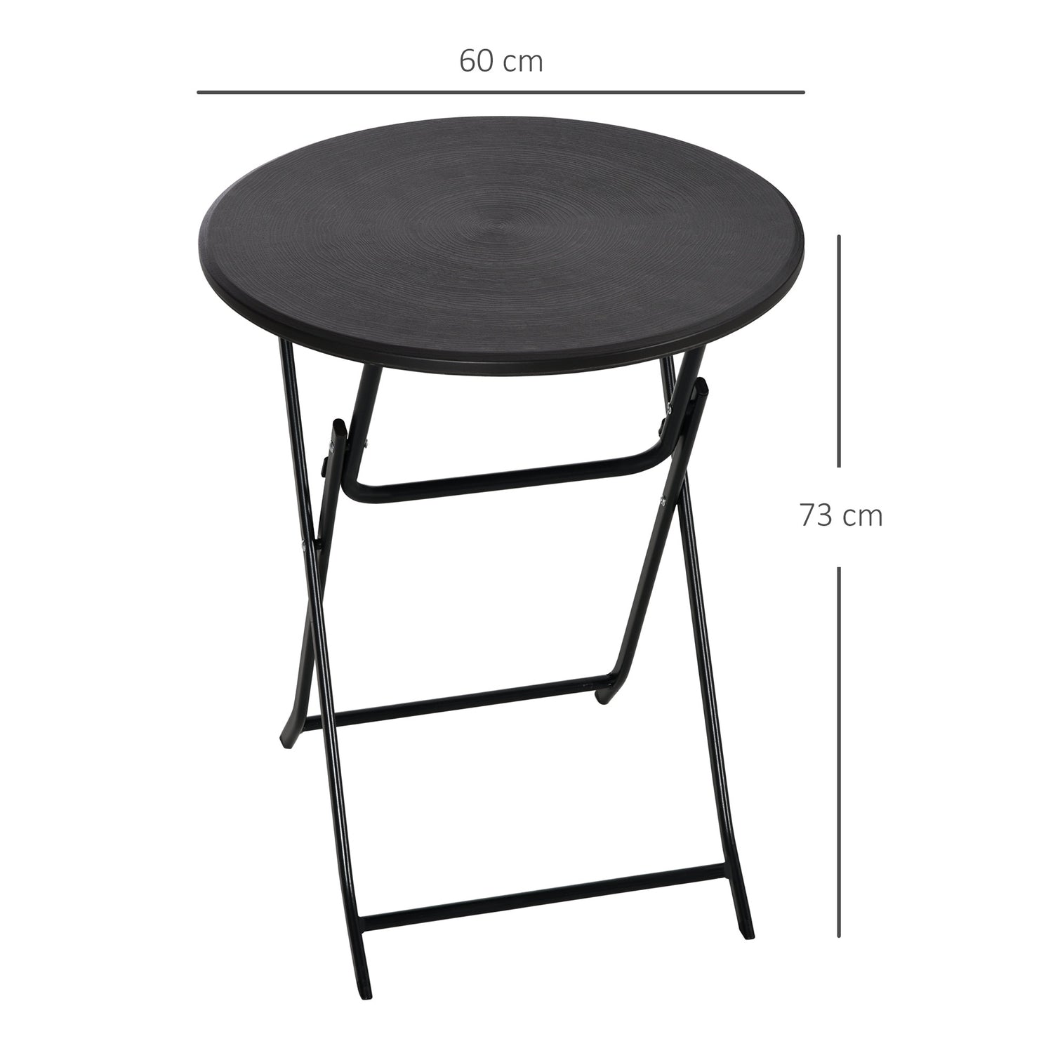 Runt hopfällbart trädgårdsbord – 60 cm, mörkgrå trälook