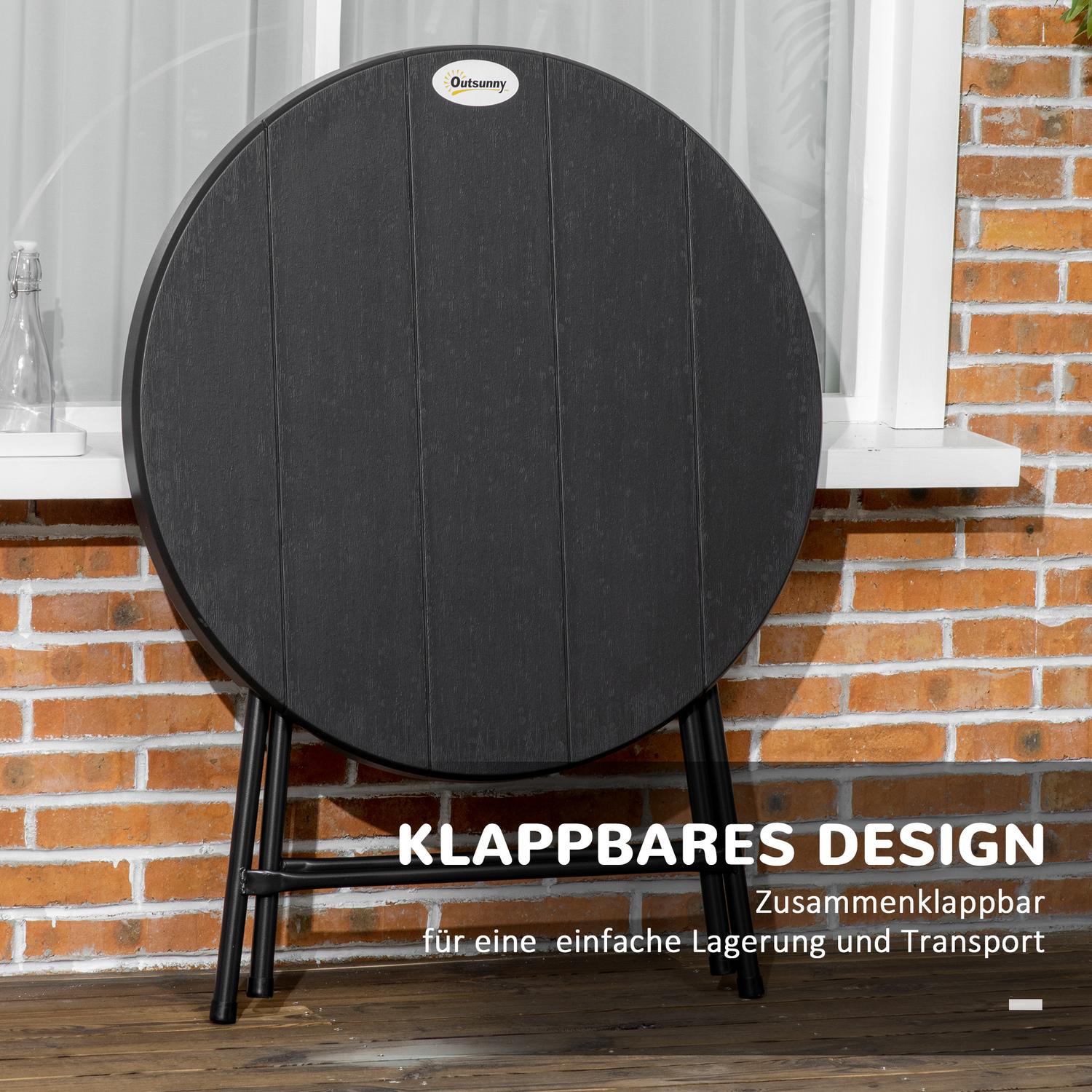 Runt hopfällbart trädgårdsmatbord, 80 Cm, mörkgrå
