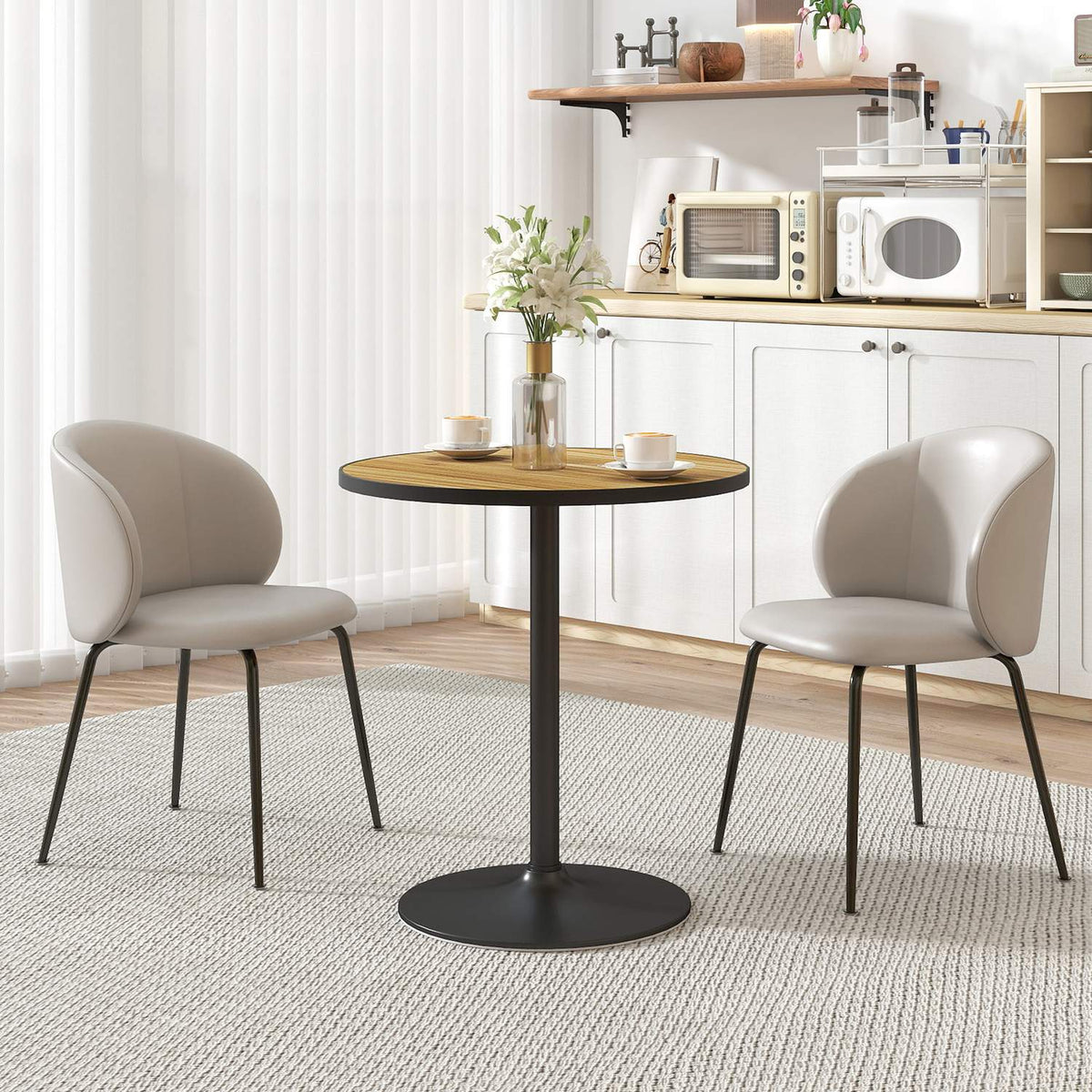 Kulatý jídelní stůl, vzhled dubu, kompaktní design, pro 2-4 osoby, dub