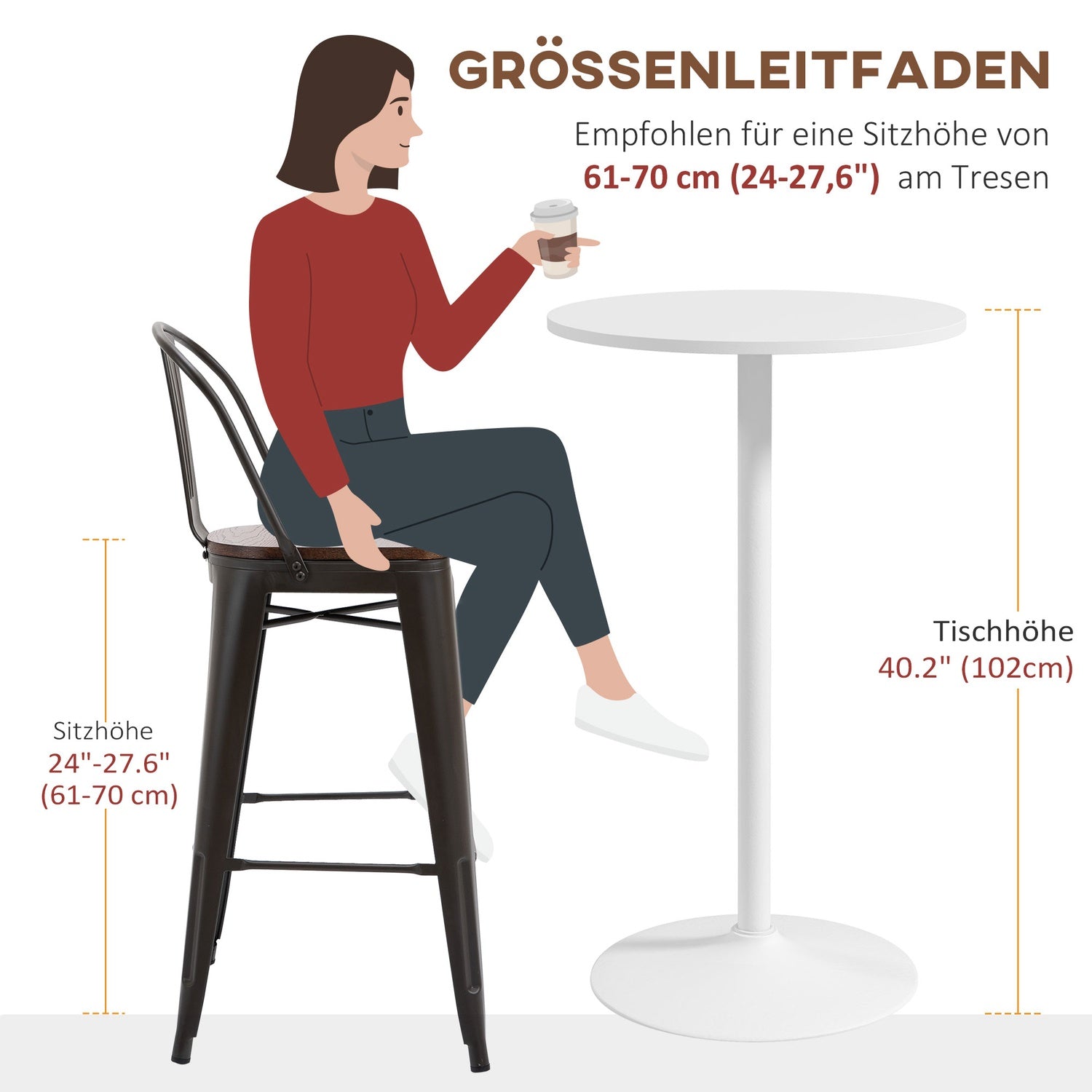 Kulatý jídelní stůl z bílé oceli – Ø60 x 102 cm