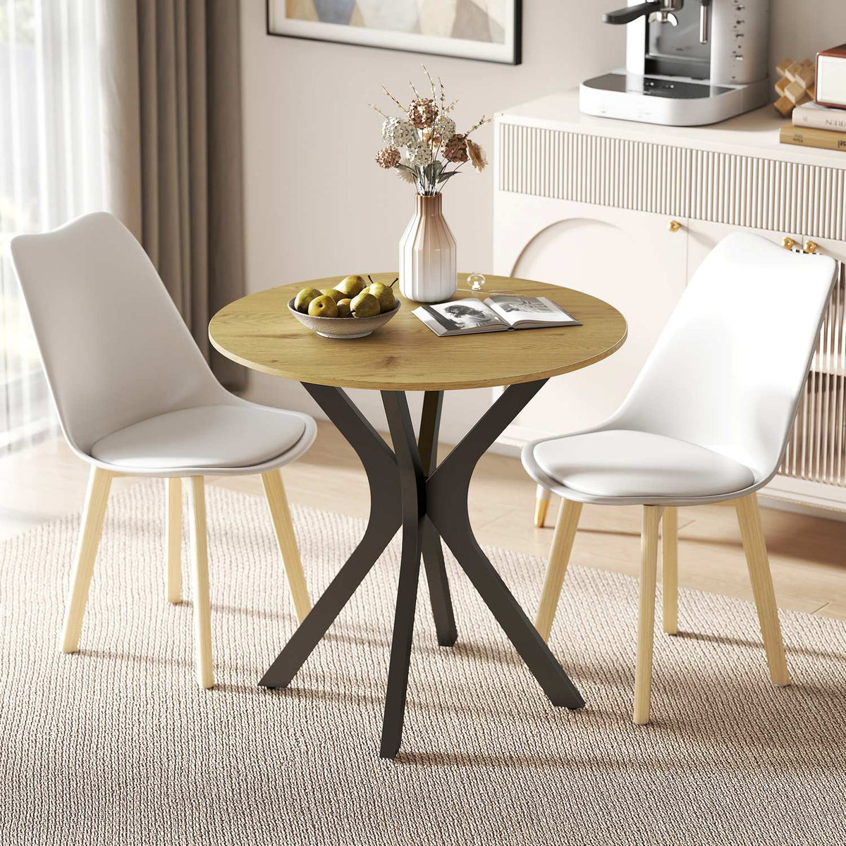Kulatý jídelní stůl, moderní design, 78x78x75 cm, přírodní dřevo