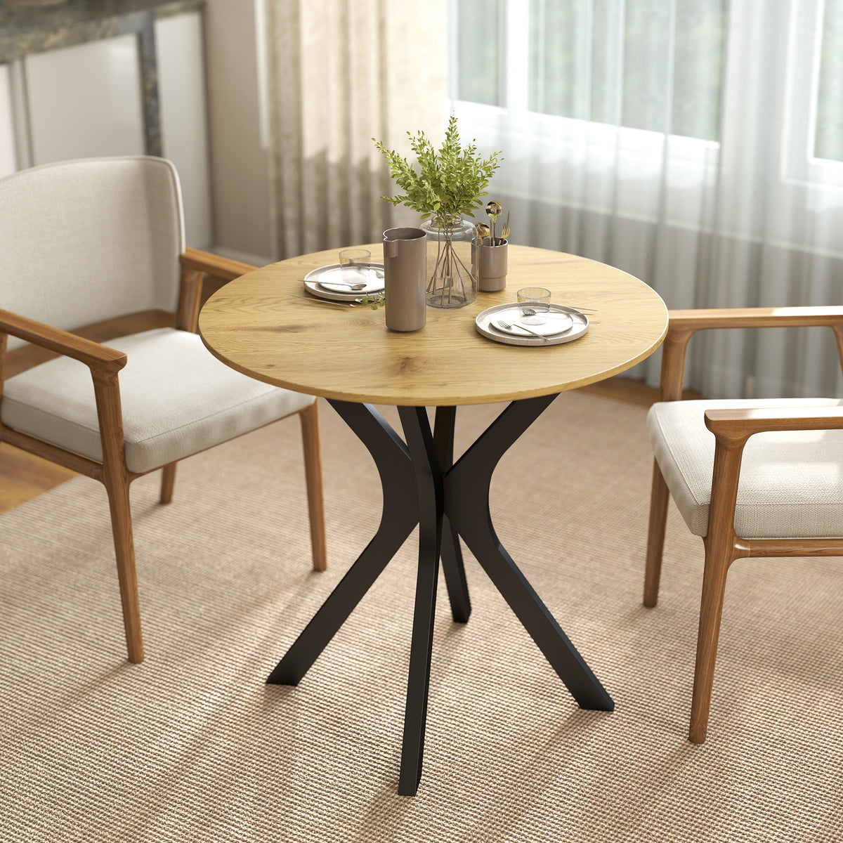 Kulatý jídelní stůl, moderní design, 78x78x75 cm, přírodní dřevo