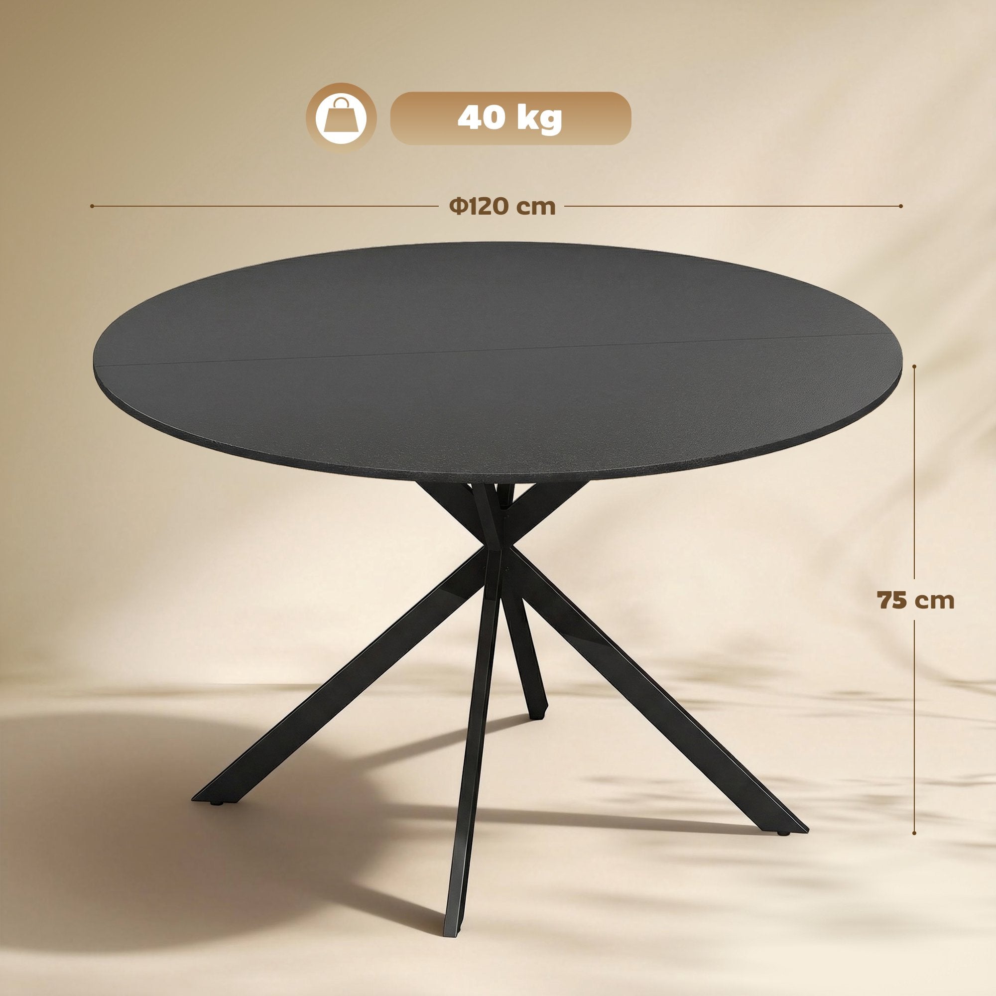 Runt matbord, träliknande yta, plats för 4, 120 cm